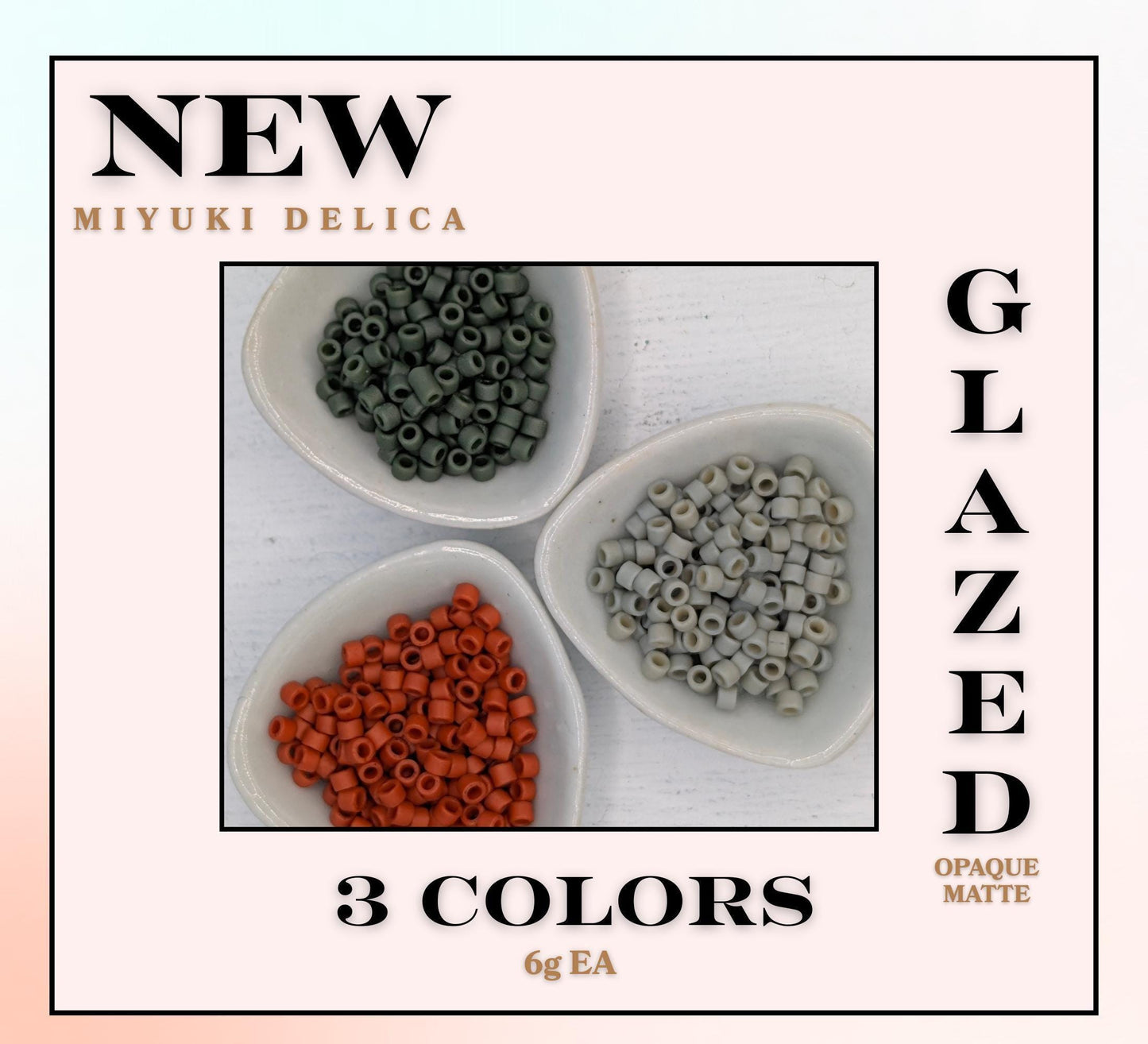Miyuki Delica Seed Bead Set - 3 New Matte Glazed Delica Colors for Jewelry Making, Beadwork, Craft Projects (6 Grams Each)