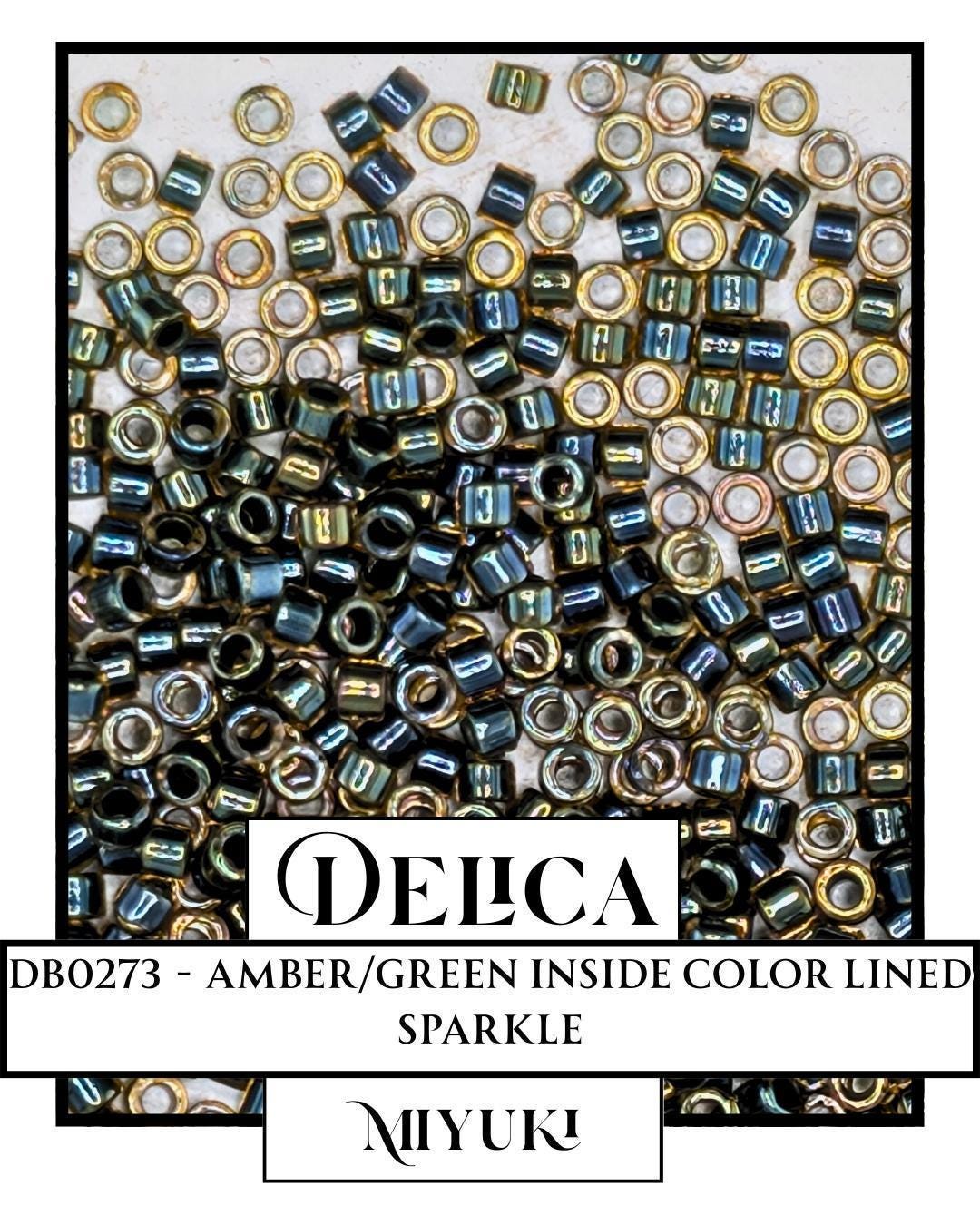 DB0273 - Amber/Green Inside Color Lined Sparkle (7.5g pkg) | Bead Weaving | High Quality Uniform Beads