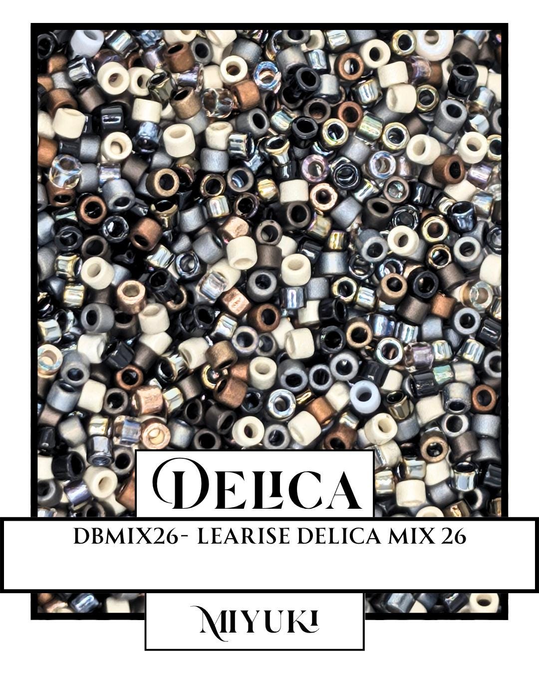 The image is a collage of various beads and materials, including glass, metal, and plastic, arranged in a visually appealing manner.