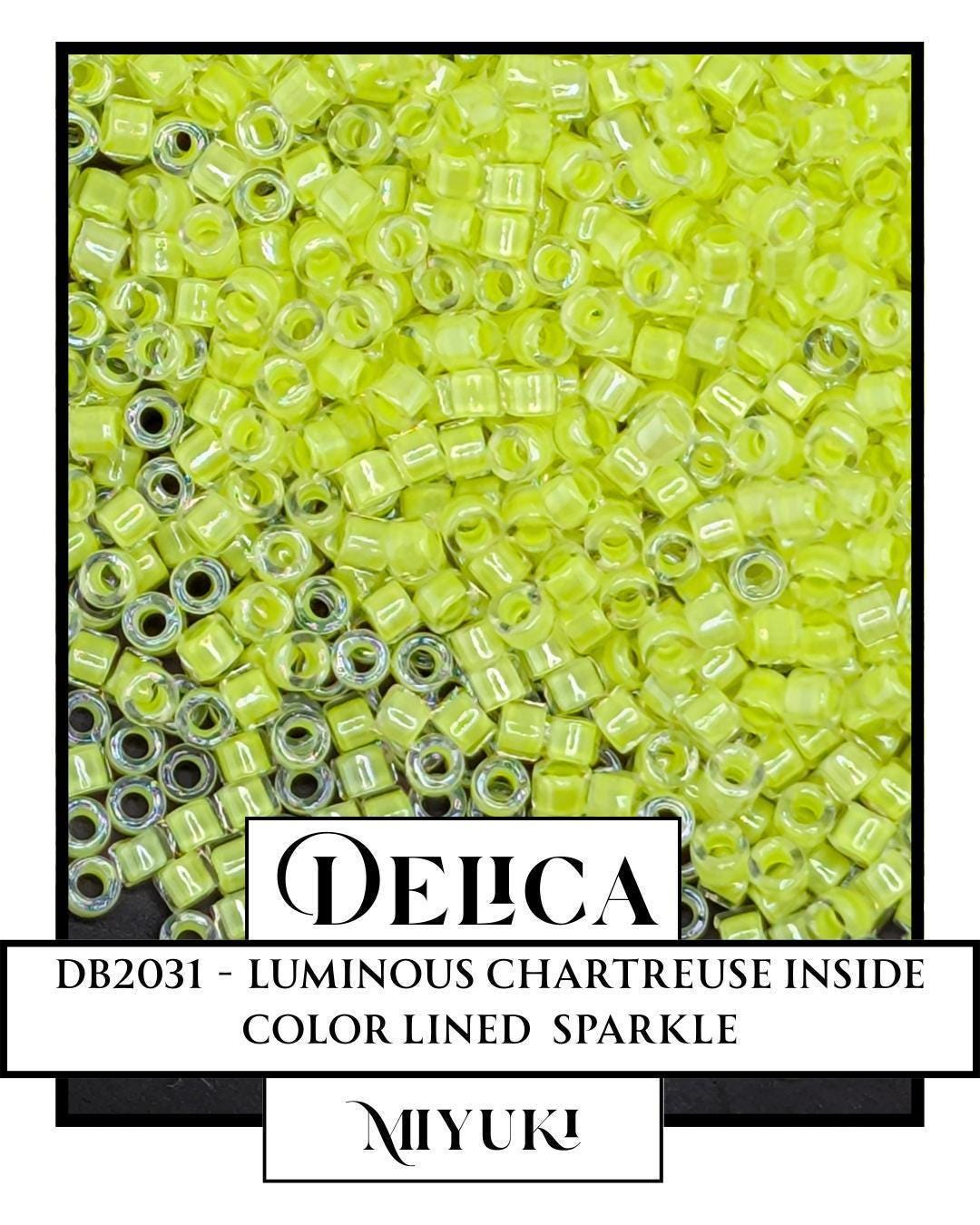 DB2031 - Luminous Chartreuse Inside Color Lined Sparkle (7.5g pkg) | Bead Weaving | High Quality Uniform Beads