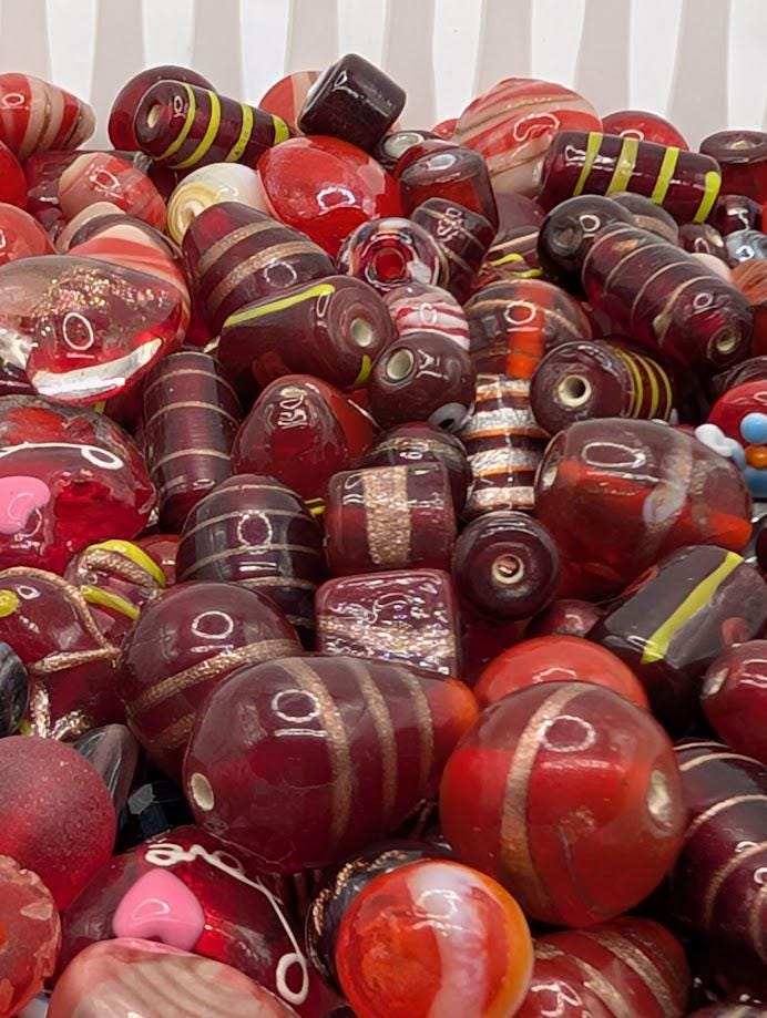 Bulk Handcrafted Lampwork Glass Beads for Jewelry Making: Vibrant Shades of Red Artisan Creations in Bulk 30g Pkg