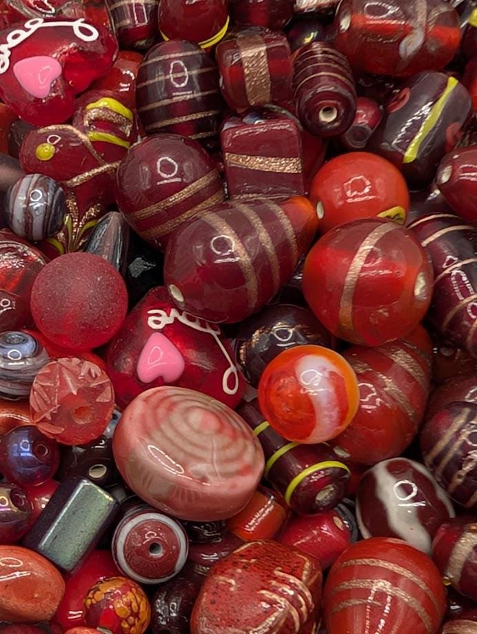 Bulk Handcrafted Lampwork Glass Beads for Jewelry Making: Vibrant Shades of Red Artisan Creations in Bulk 30g Pkg