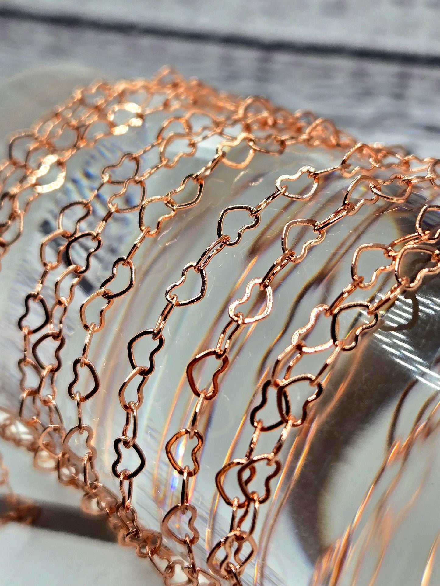 18k Rose Gold Plated Heart Link Chain: Jewelry Making Supplies