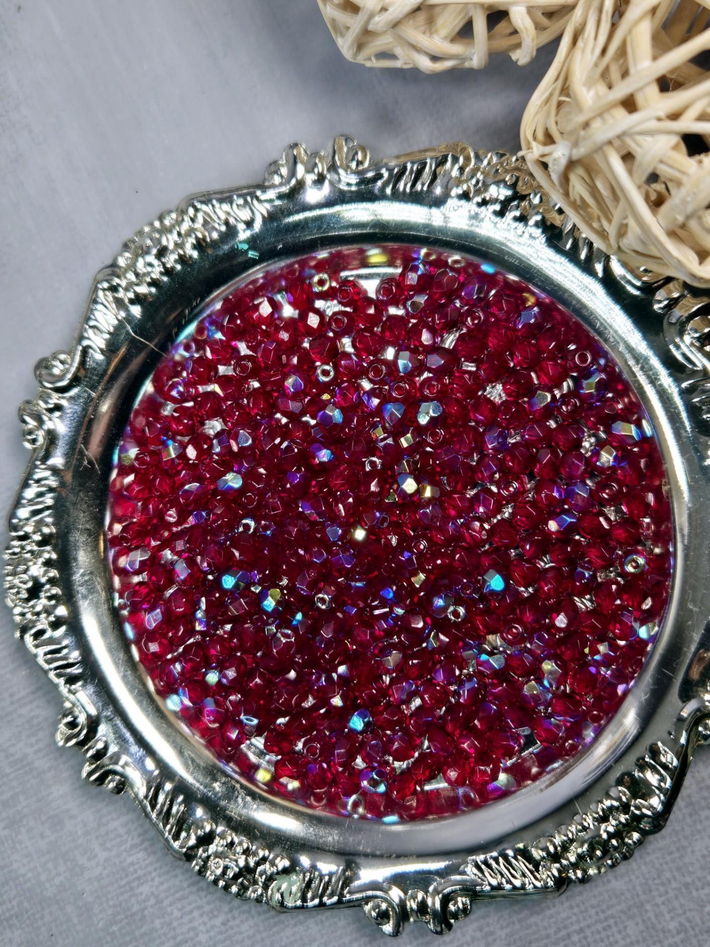 Dark Red Fire Polish AB Glass Beads: 4mm Faceted Round (100 pcs)