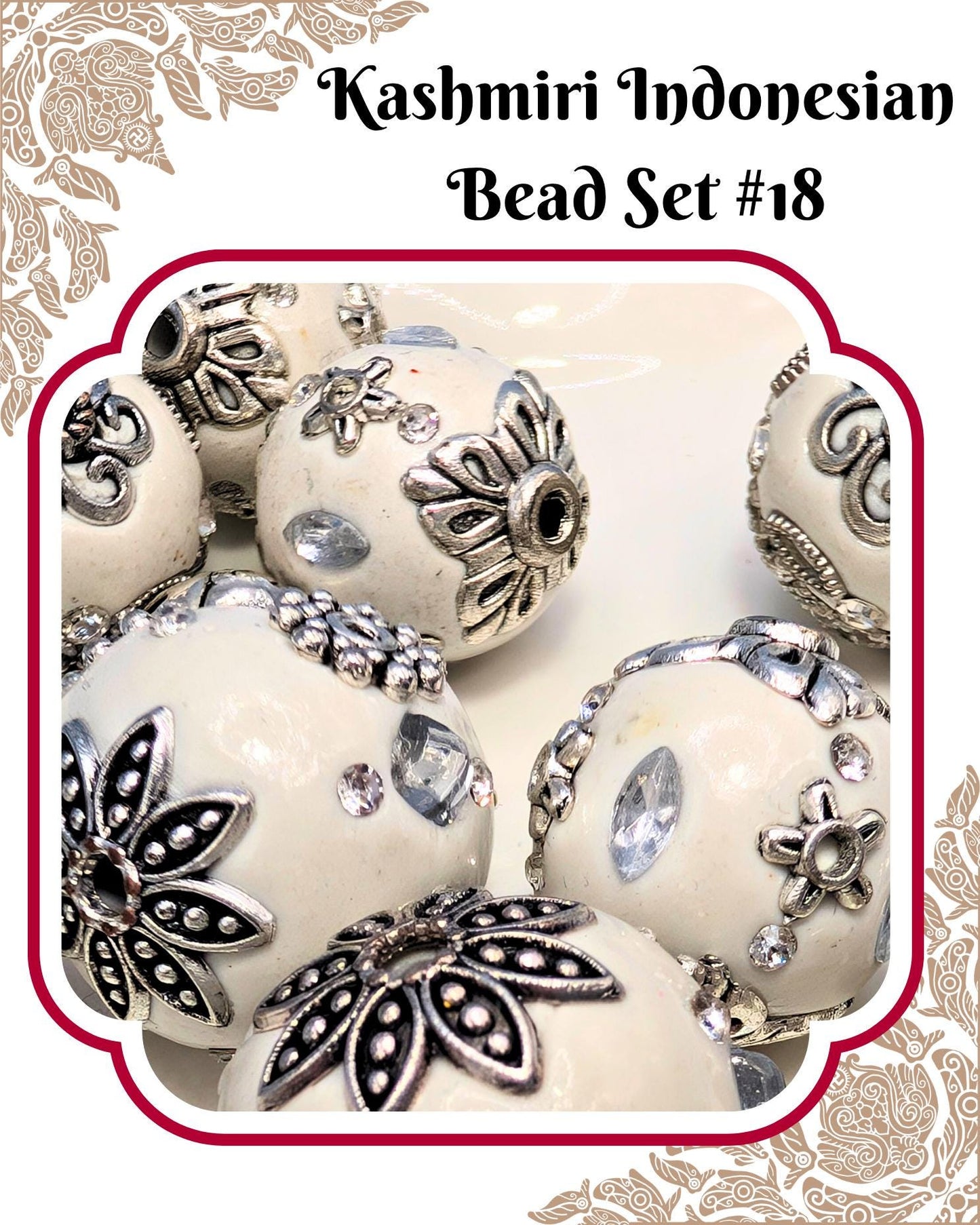 a collection of ornate, decorative beads in the shape of flowers, with intricate patterns and designs.
