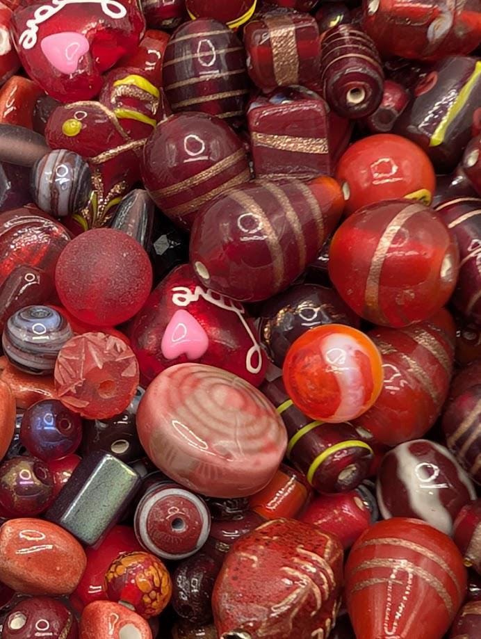 Bulk Handcrafted Lampwork Glass Beads for Jewelry Making: Vibrant Shades of Red Artisan Creations in Bulk 30g Pkg