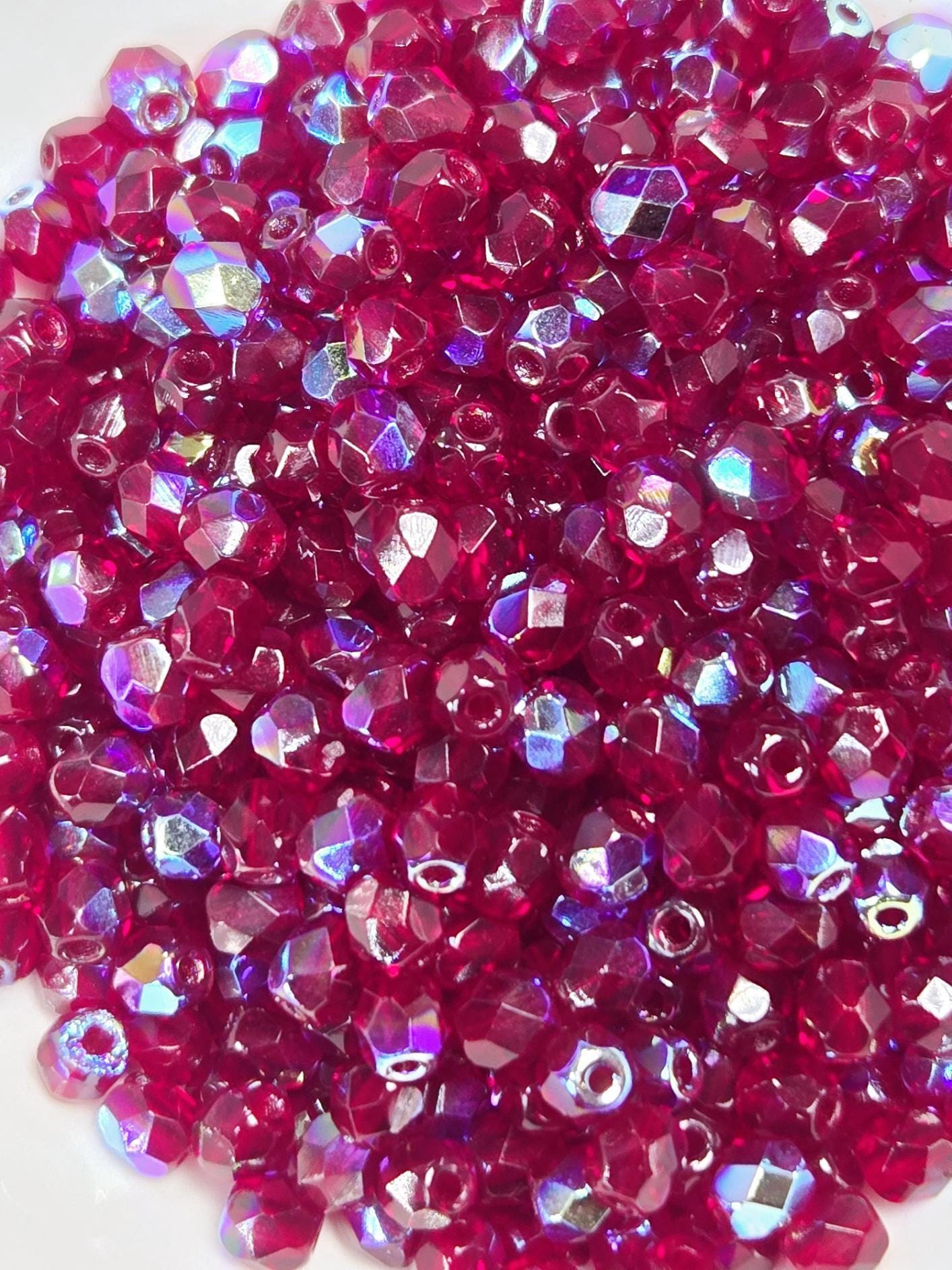 Dark Red Fire Polish AB Glass Beads: 4mm Faceted Round (100 pcs)