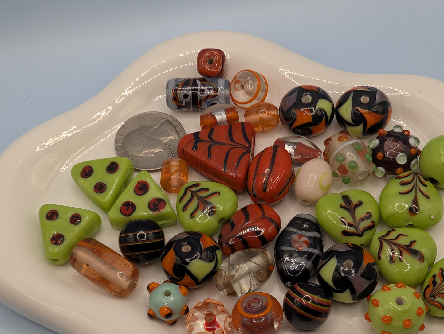 1/4 LB Learise Exclusive Mix Orange & Green Lampworks Glass Beads