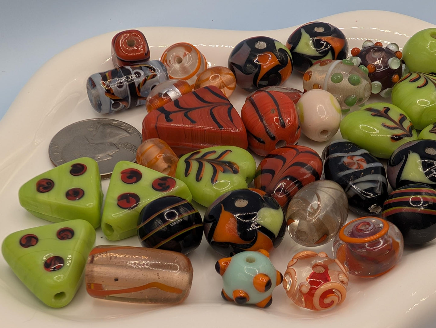 1/4 LB Learise Exclusive Mix Orange & Green Lampworks Glass Beads