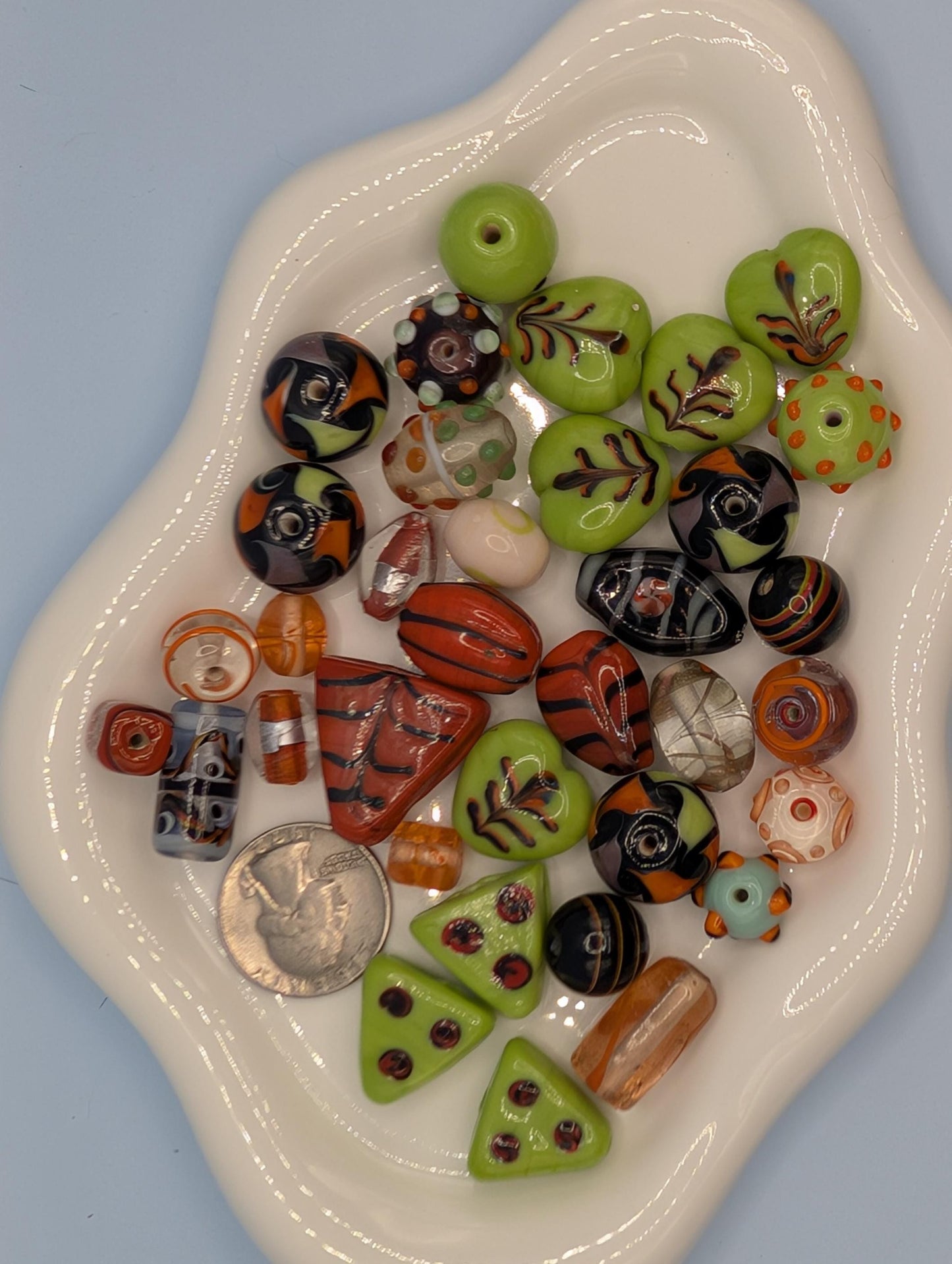 1/4 LB Learise Exclusive Mix Orange & Green Lampworks Glass Beads