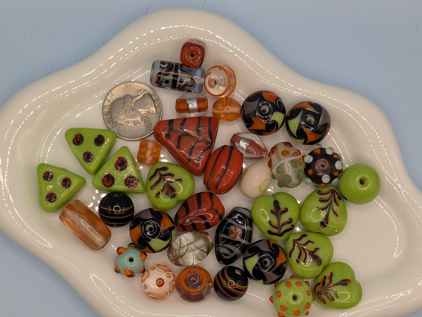 1/4 LB Learise Exclusive Mix Orange & Green Lampworks Glass Beads