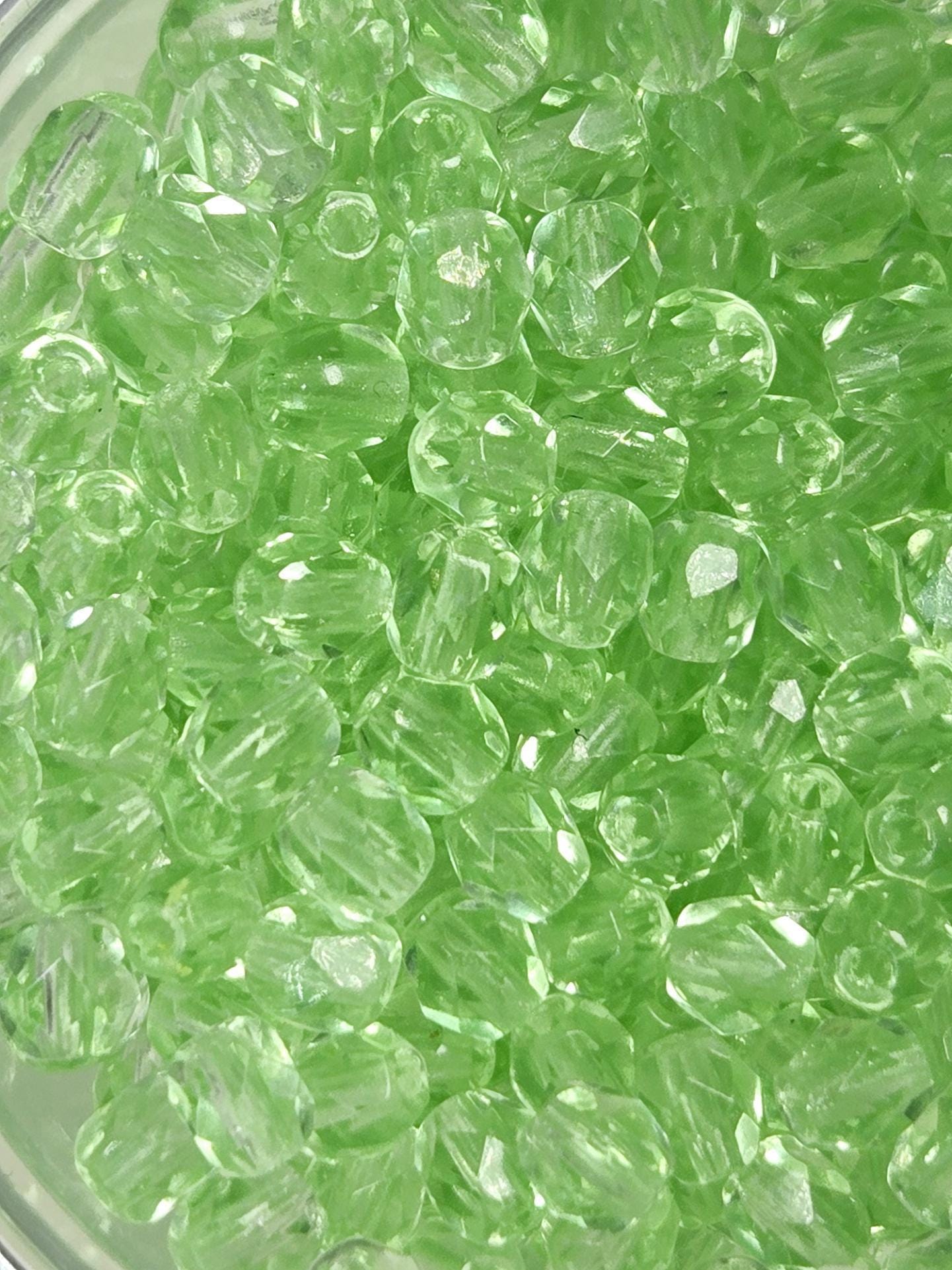 Light Green Czech Fire Polished Beads: 4mm Jewelry Making Supplies