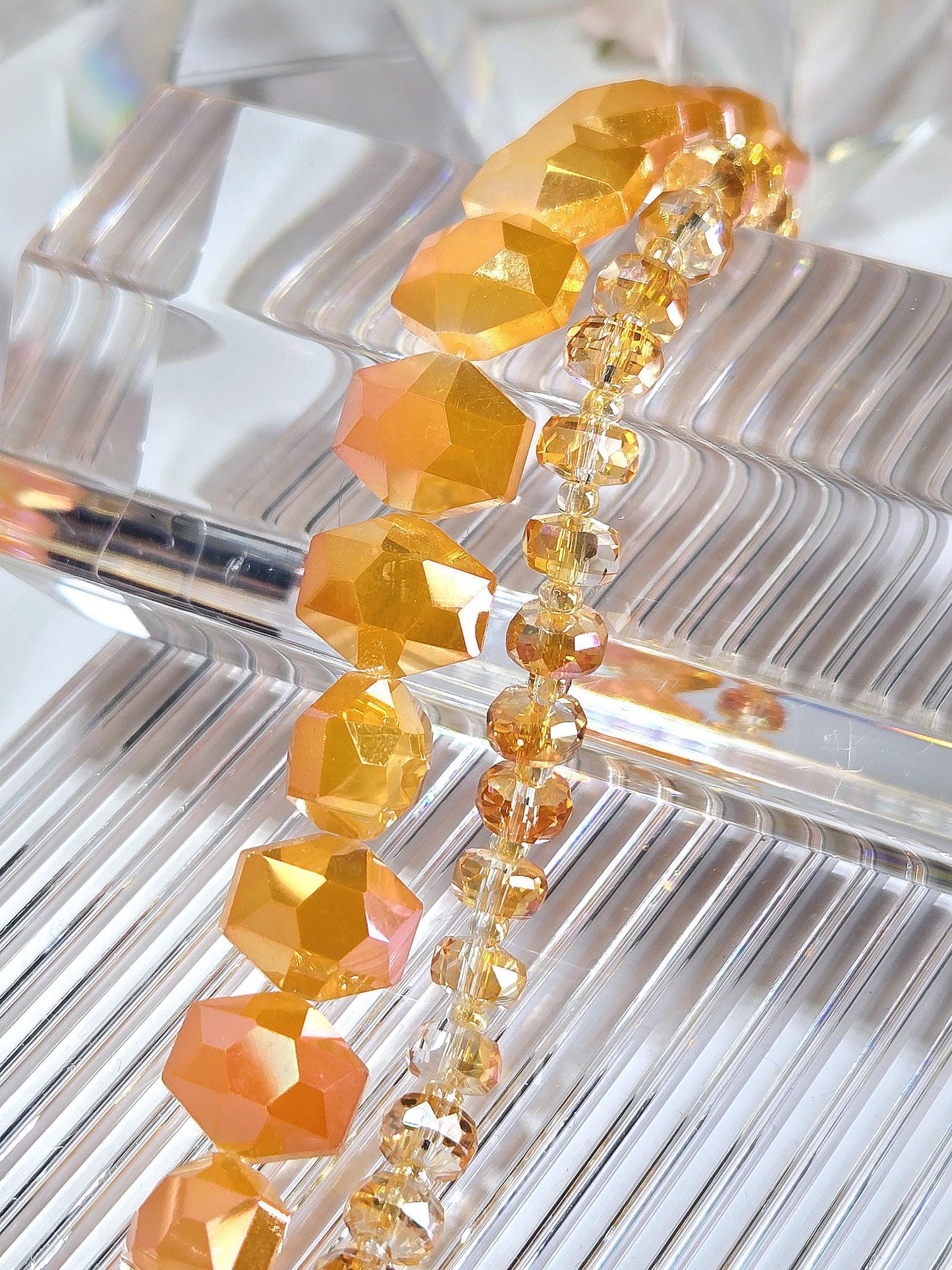 2 Strands of Orange Faceted Glass Beads: Colorful DIY Jewelry Making Supplies