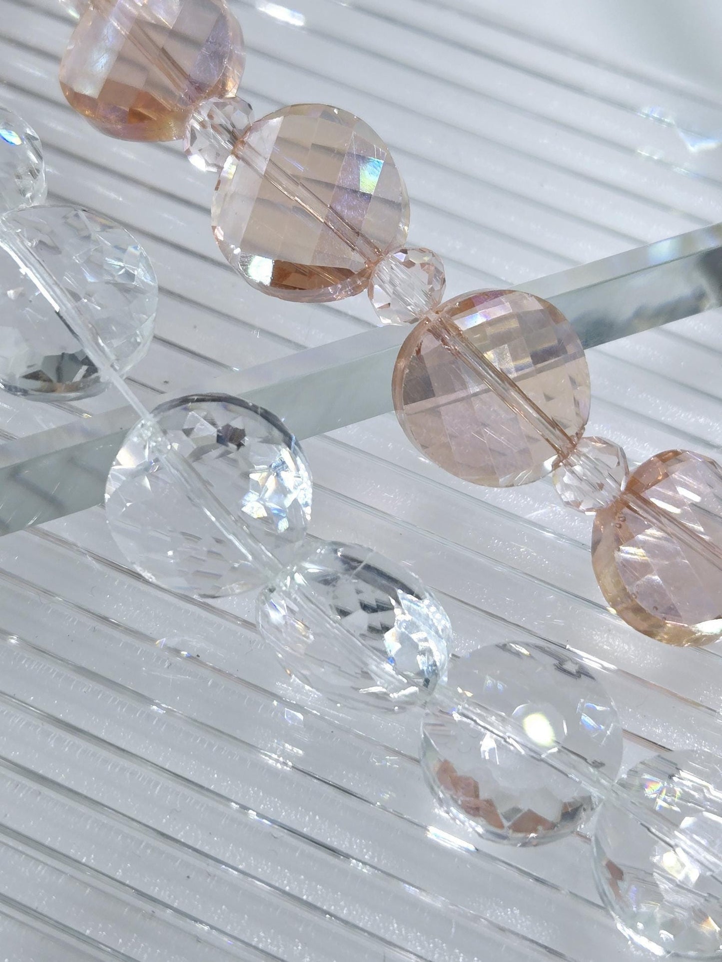 Two 8" Strands of 14mm Faceted Glass Coin Focal Beads