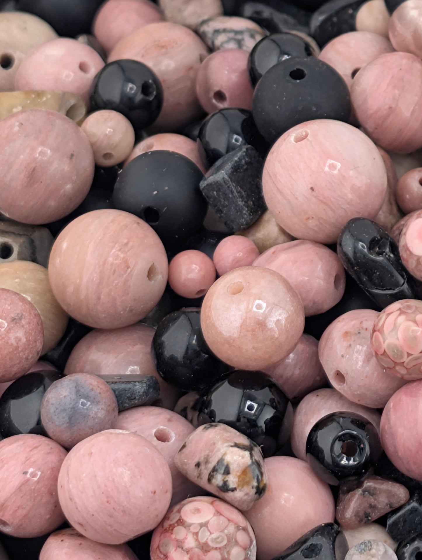 Rhondite & Obsidian Bead Soup: Natural Gemstone Mix, 2 Ounce Lot