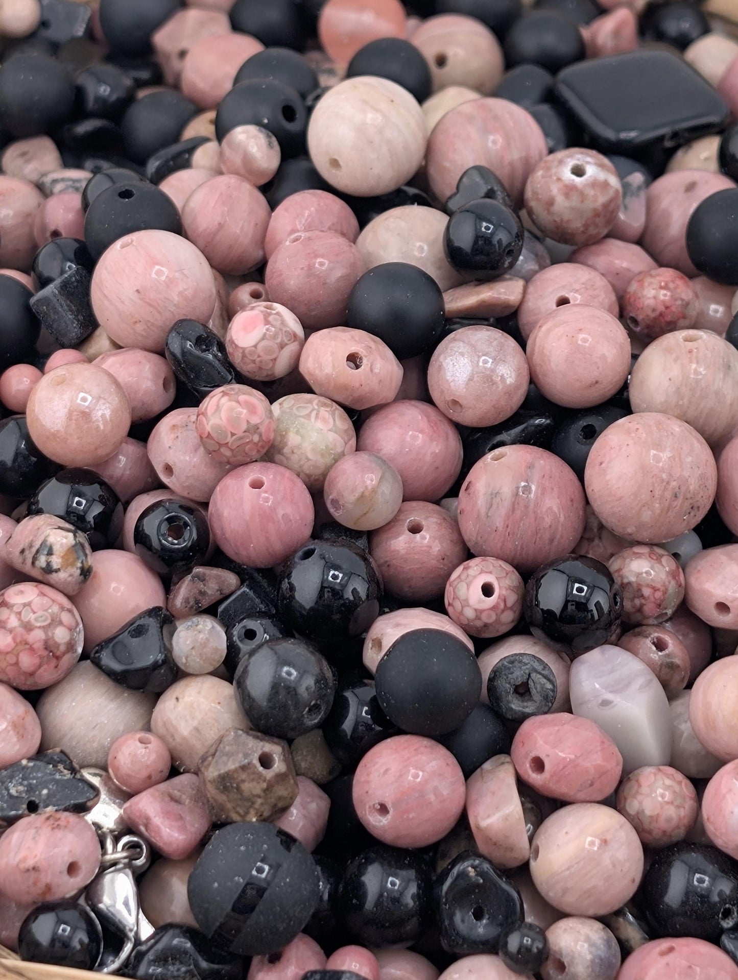 Rhondite & Obsidian Bead Soup: Natural Gemstone Mix, 2 Ounce Lot