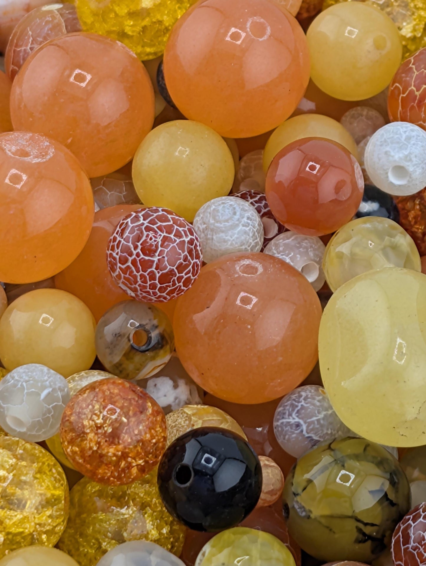2 oz Agate Gemstone Bead Mix Orange & Yellow Jewelry Craft Supplies