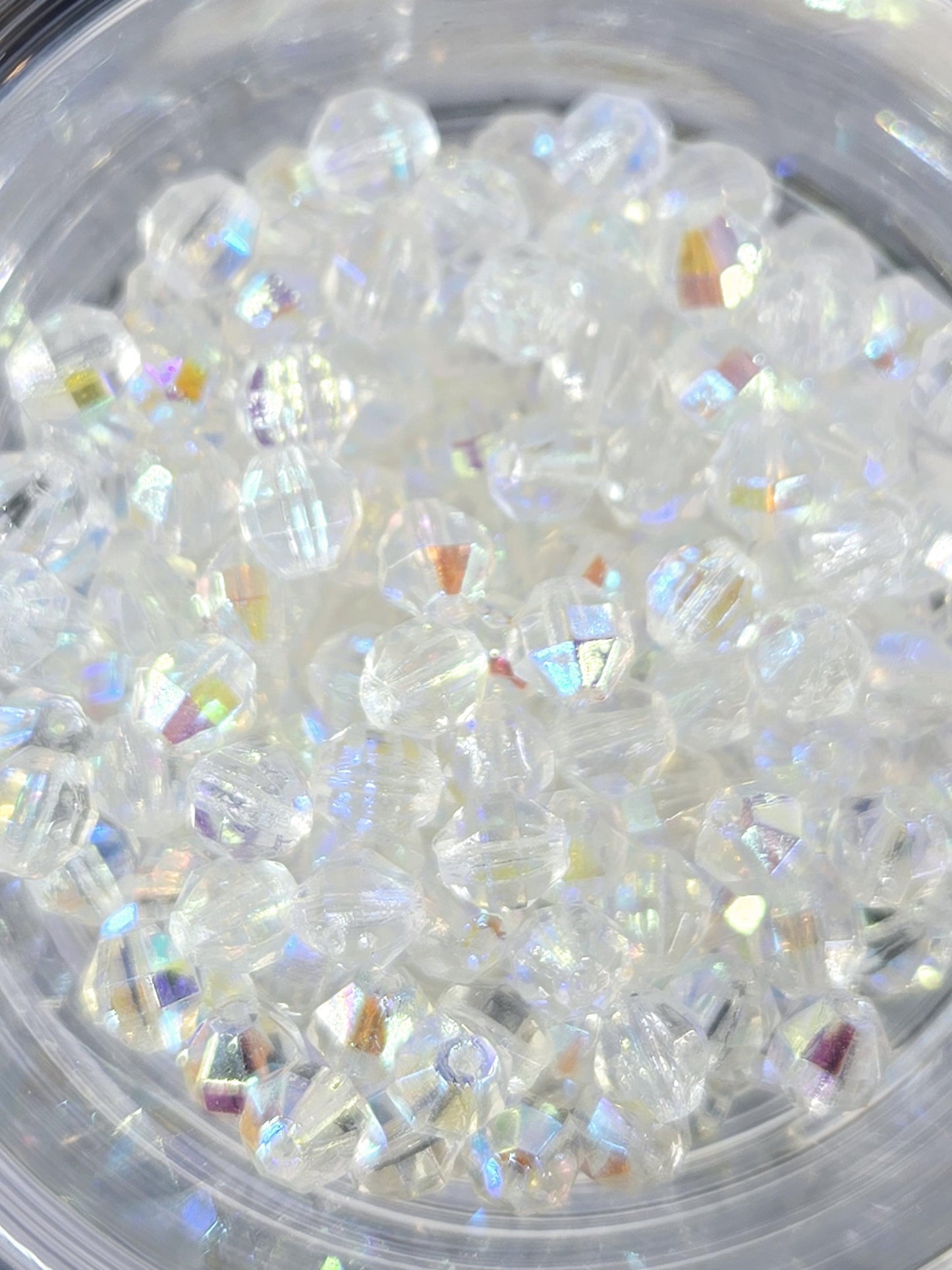 Rainbow AB Crystal Beads: Czech Fire Polished Preciosa, 5mm Faceted Round