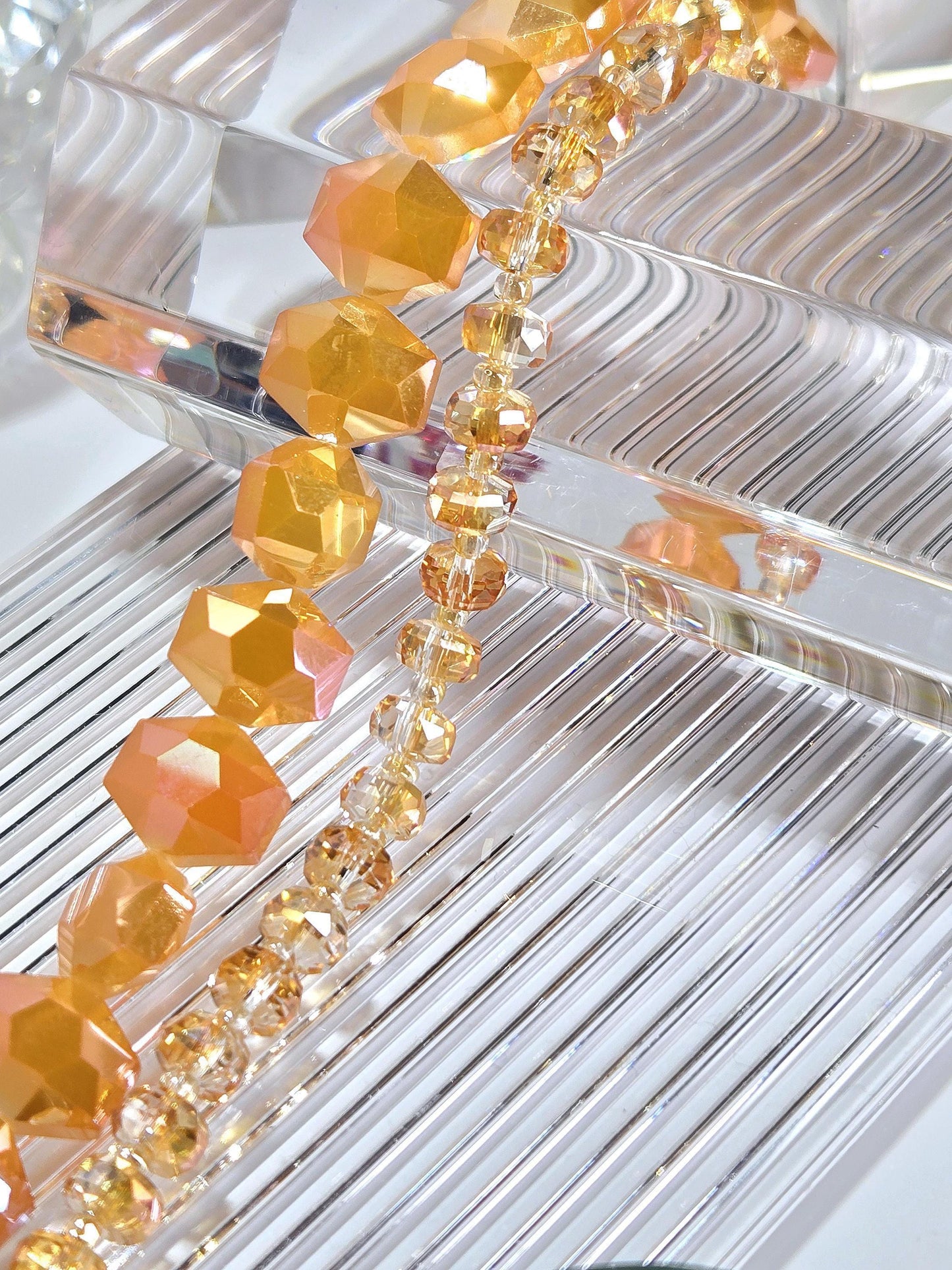 2 Strands of Orange Faceted Glass Beads: Colorful DIY Jewelry Making Supplies
