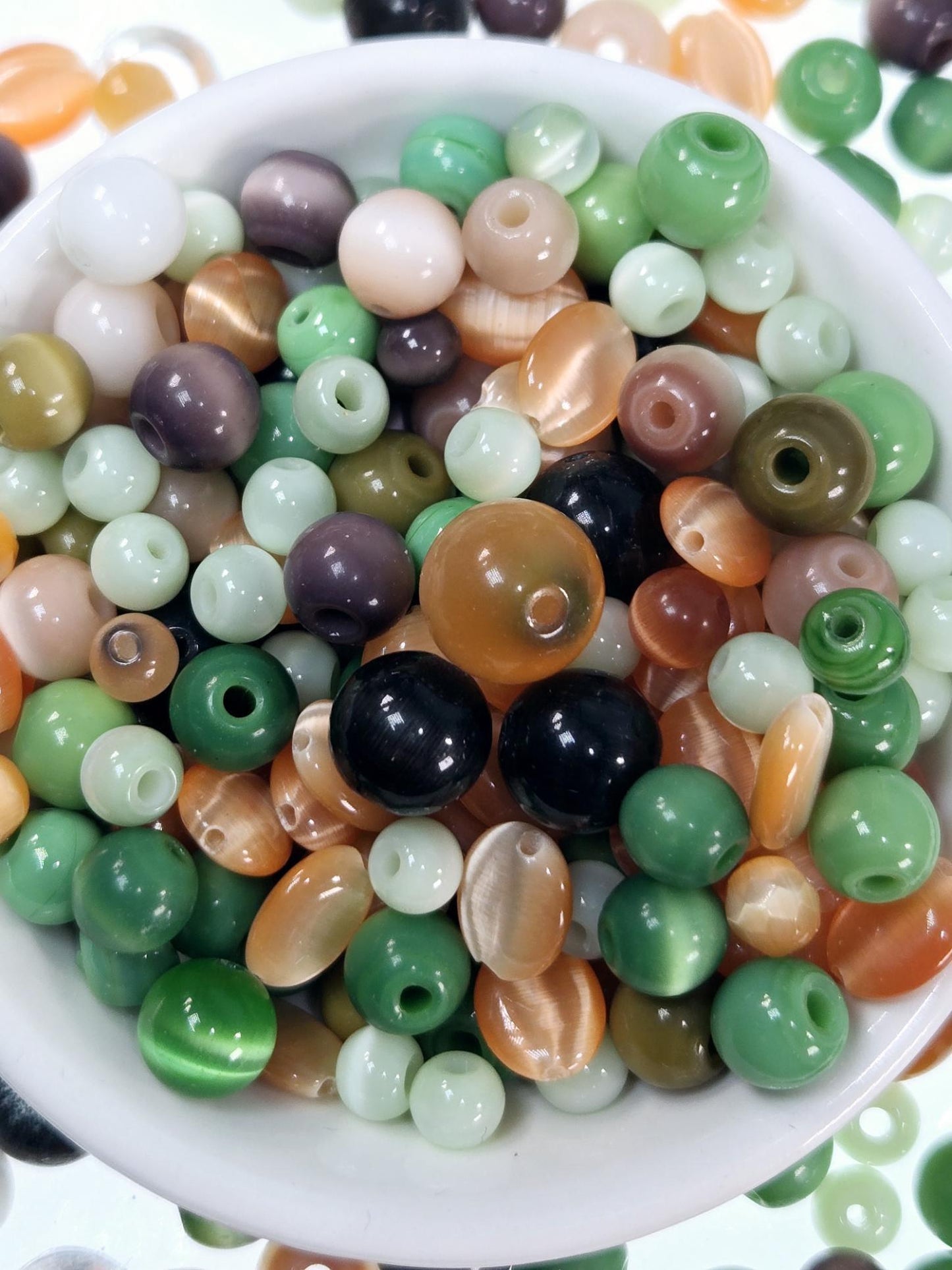 Glass Cat's Eye Bead Soup: Earth Tone Jewelry Making Mix