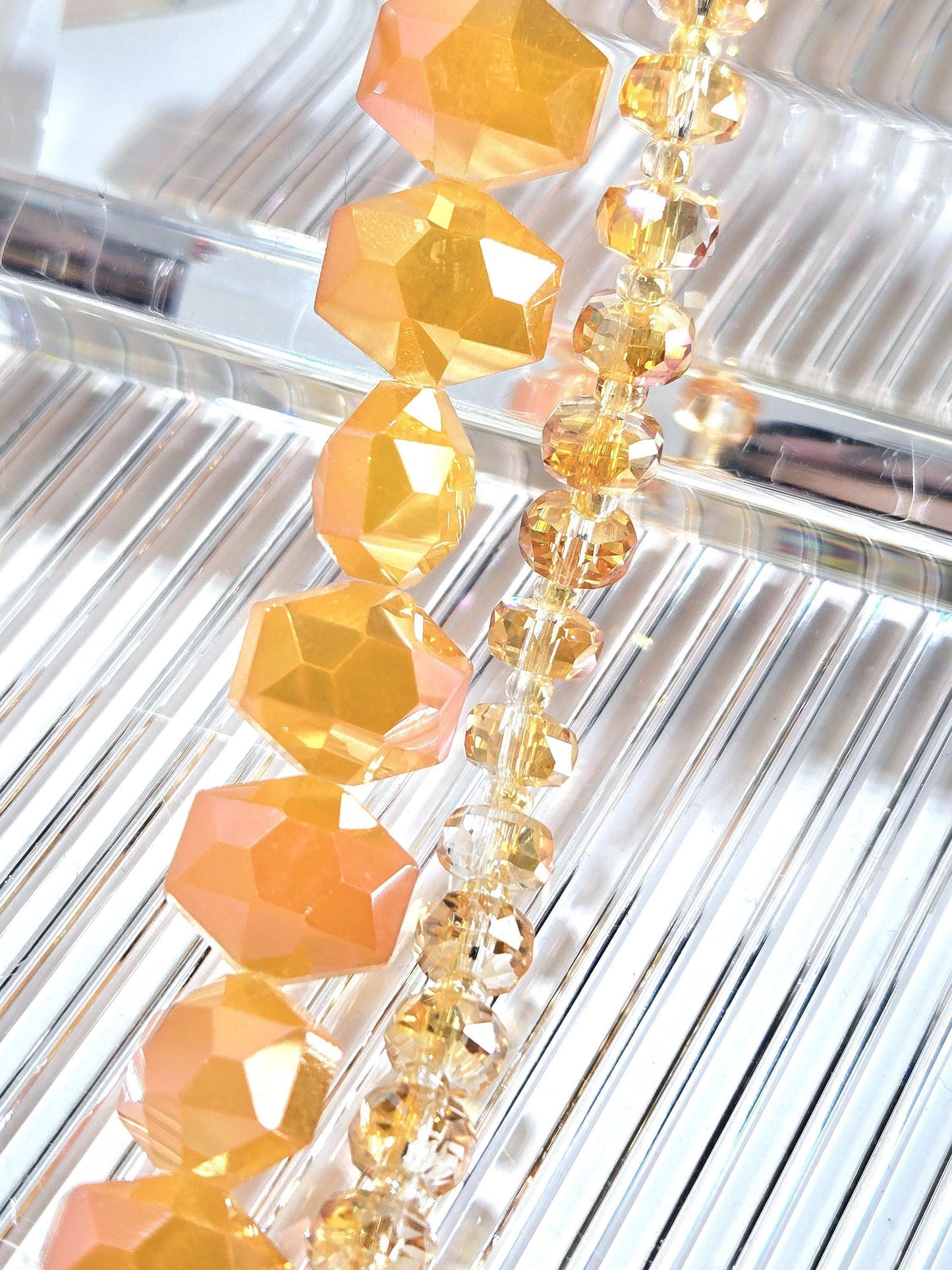 2 Strands of Orange Faceted Glass Beads: Colorful DIY Jewelry Making Supplies