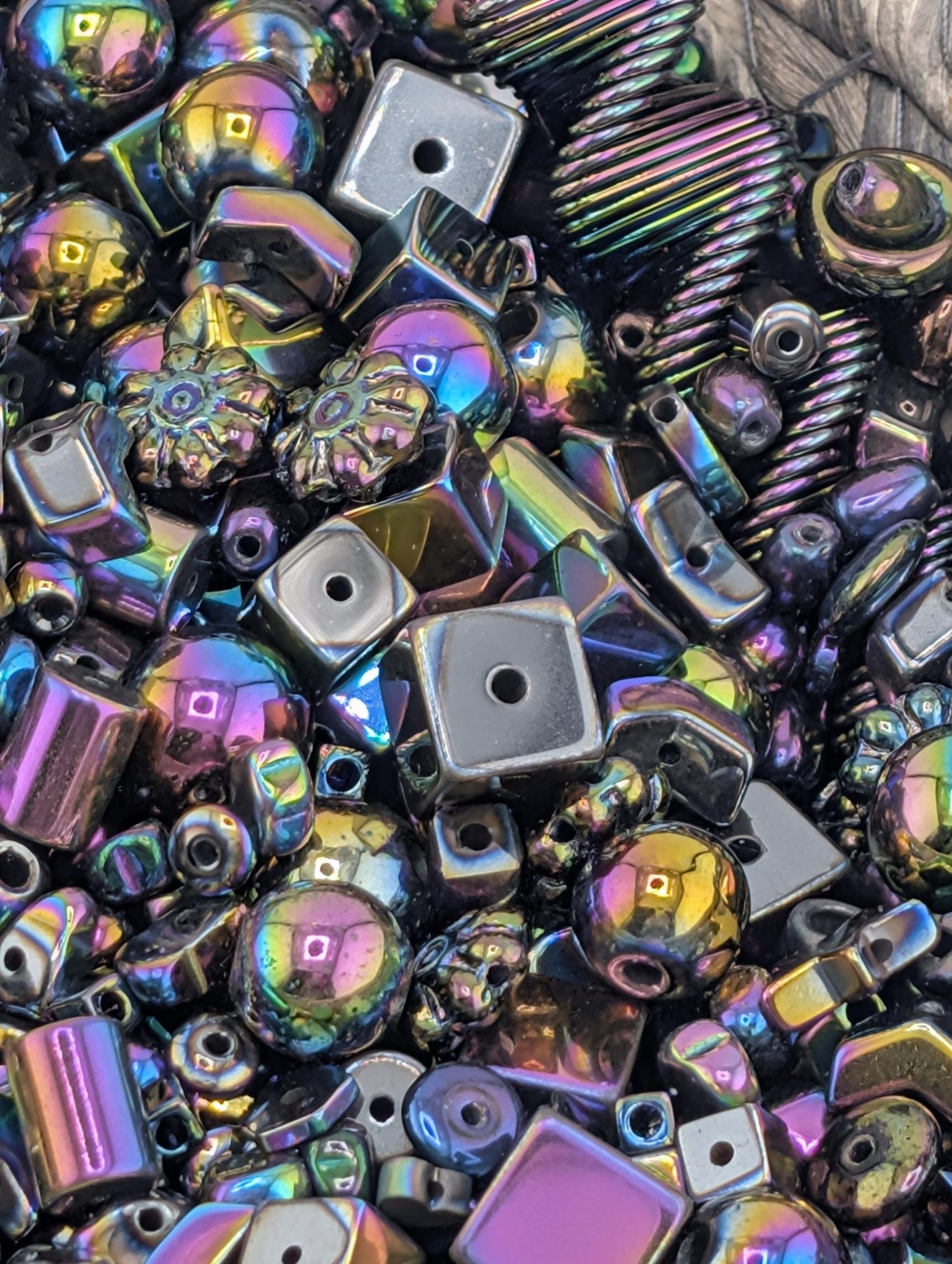 Rainbow Hematite Gemstone Mix: 2oz Natural Stone Crafting Beads