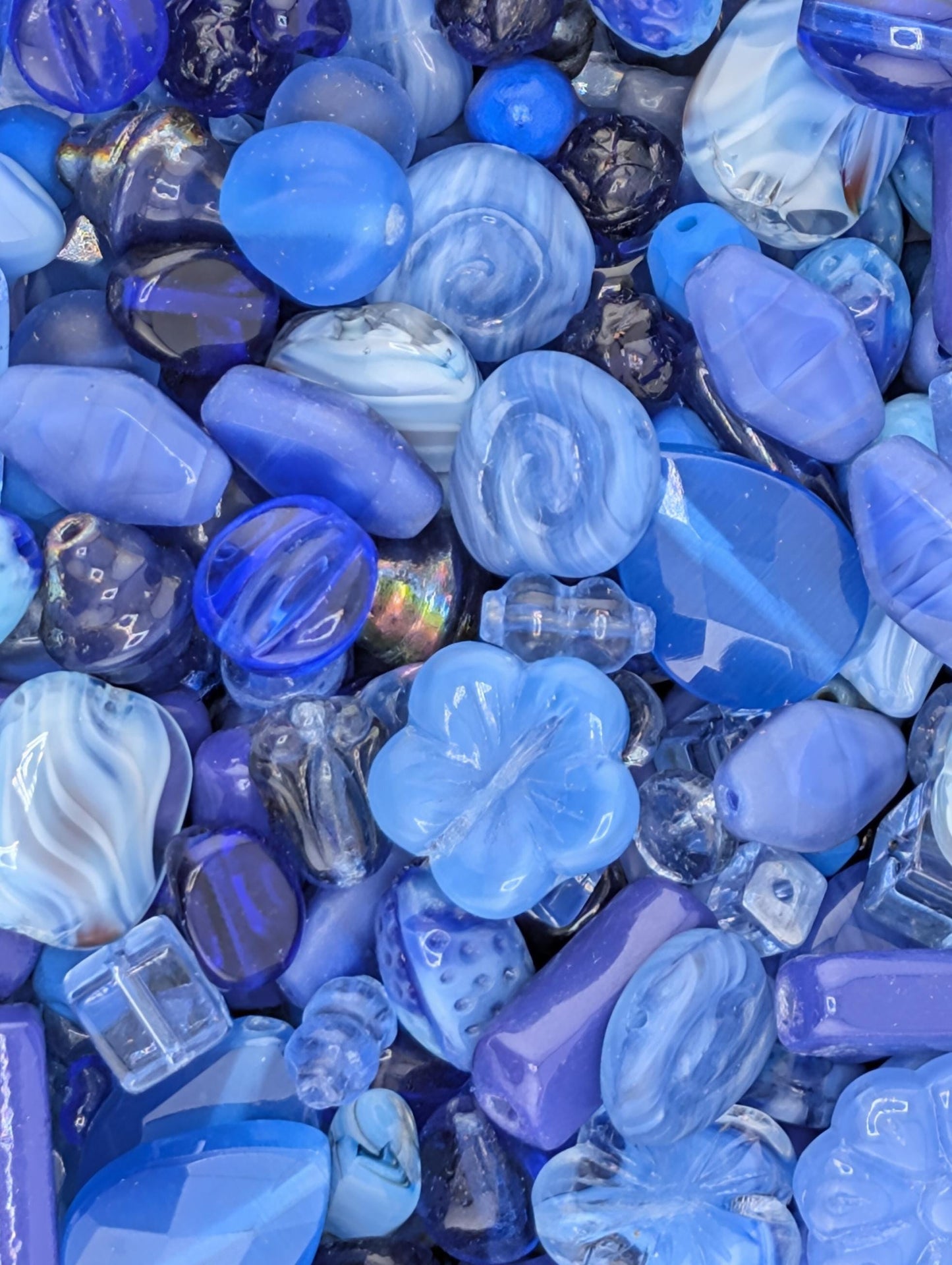 Shades of Blue Czech Pressed Glass Bead Mix (30g pkg)