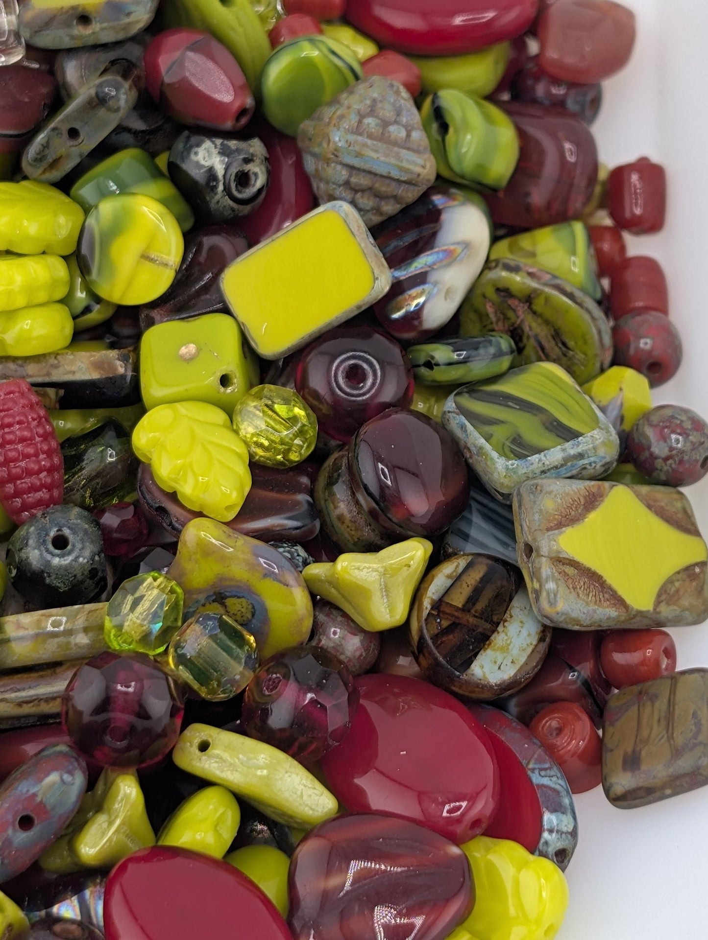 Cherry Chartreuse Mix Czech Pressed Glass Beads (30g pkg)