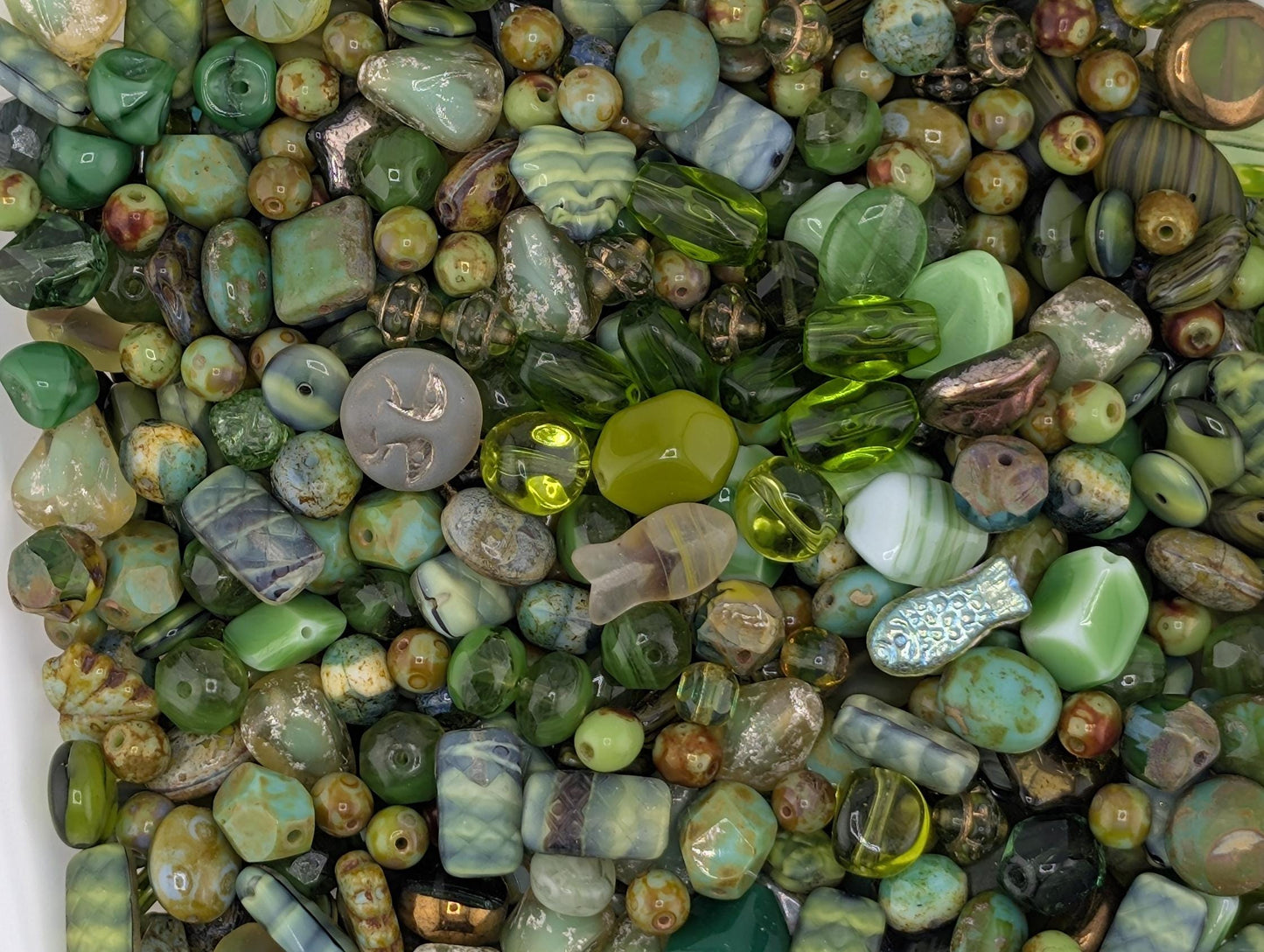 Olive Green Czech Glass Beads: Boho Jewelry Making Supply (30g pkg)
