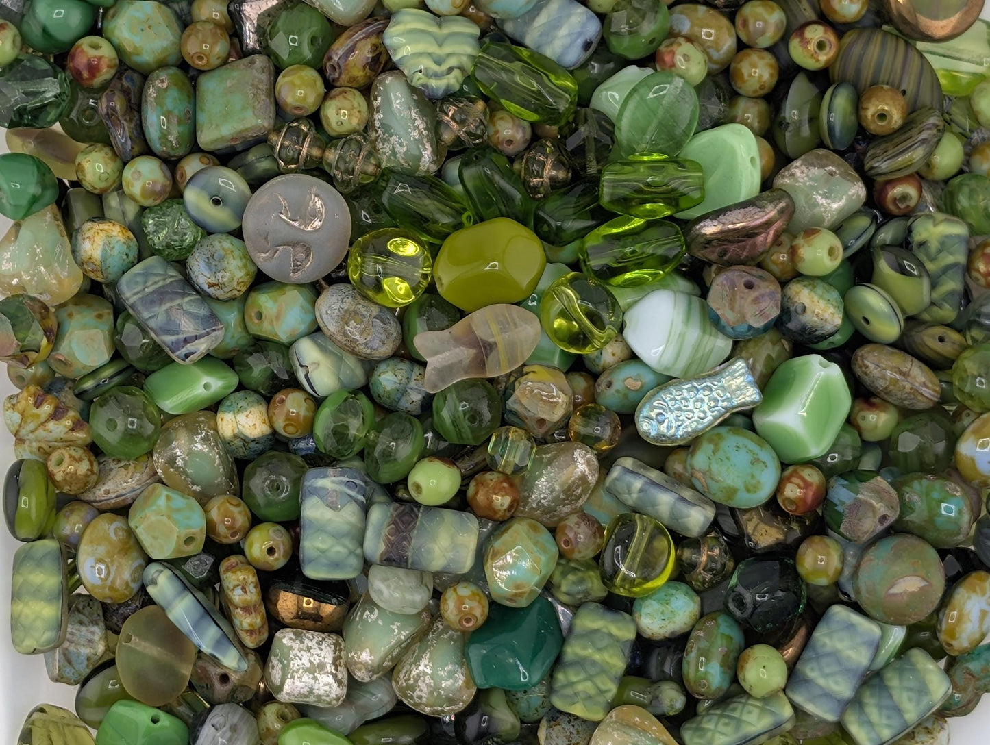 Olive Green Czech Glass Beads: Boho Jewelry Making Supply (30g pkg)