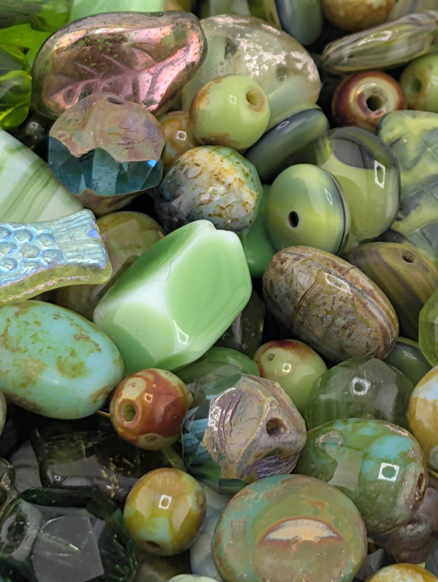 Olive Green Czech Glass Beads: Boho Jewelry Making Supply (30g pkg)