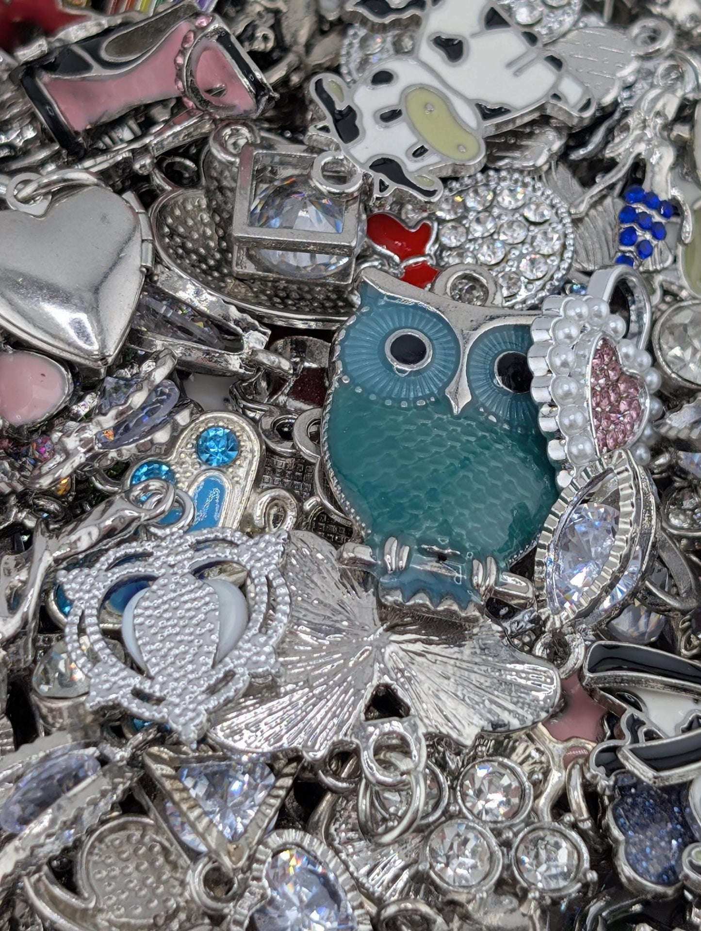 Silver Tone Enamel & Rhinestone Charm Grab Bags 30g (20-22 charms)