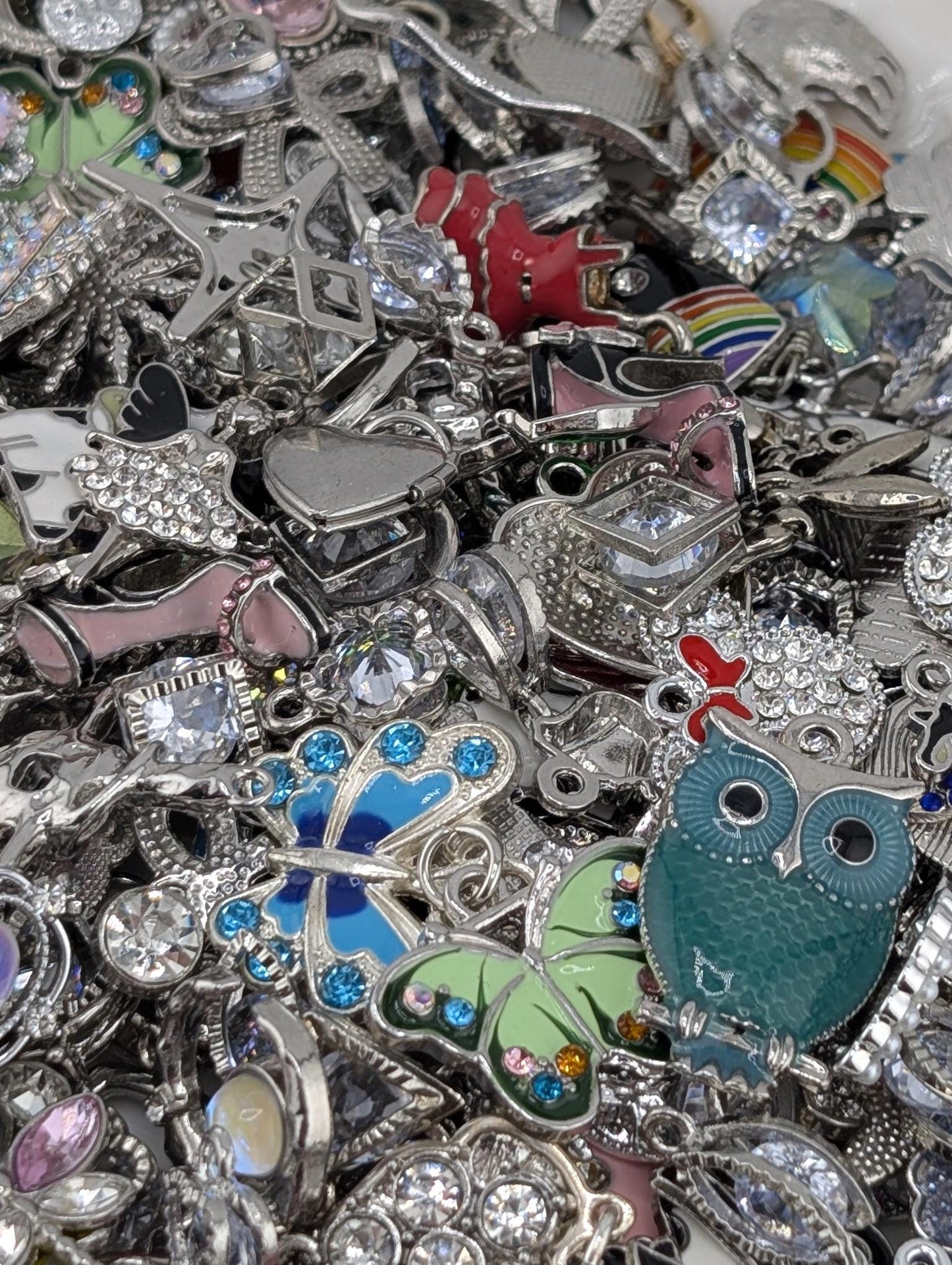 Silver Tone Enamel & Rhinestone Charm Grab Bags 30g (20-22 charms)