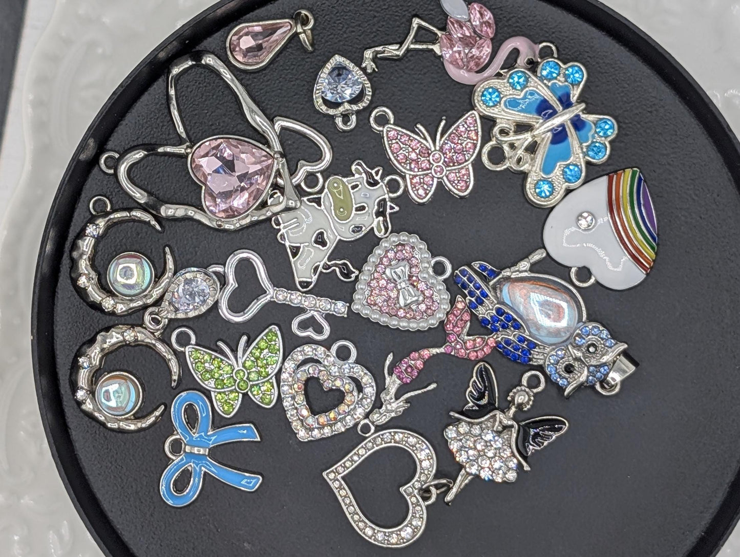 Silver Tone Enamel & Rhinestone Charm Grab Bags 30g (20-22 charms)