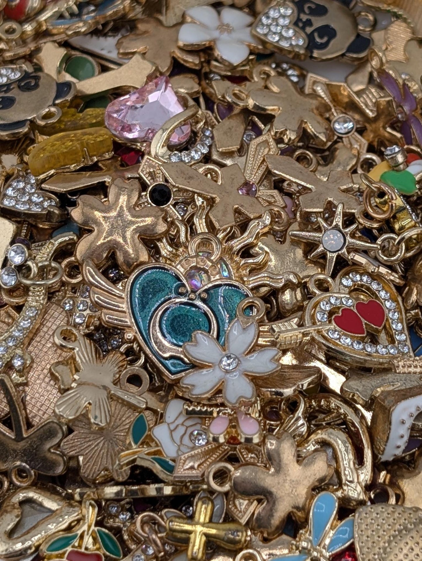 Golden Tone Enamel & Rhinestone Charm Grab Bags 30g (20-22 charms)