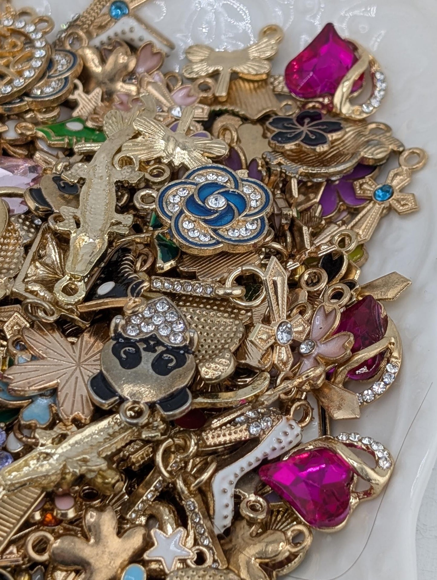 Golden Tone Enamel & Rhinestone Charm Grab Bags 30g (20-22 charms)