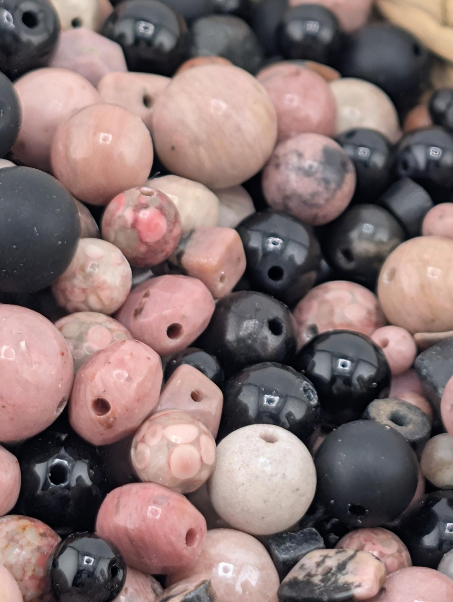 Rhondite & Obsidian Bead Soup: Natural Gemstone Mix, 2 Ounce Lot