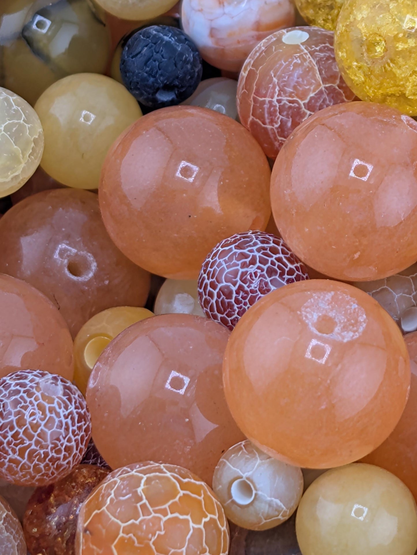 2 oz Agate Gemstone Bead Mix Orange & Yellow Jewelry Craft Supplies
