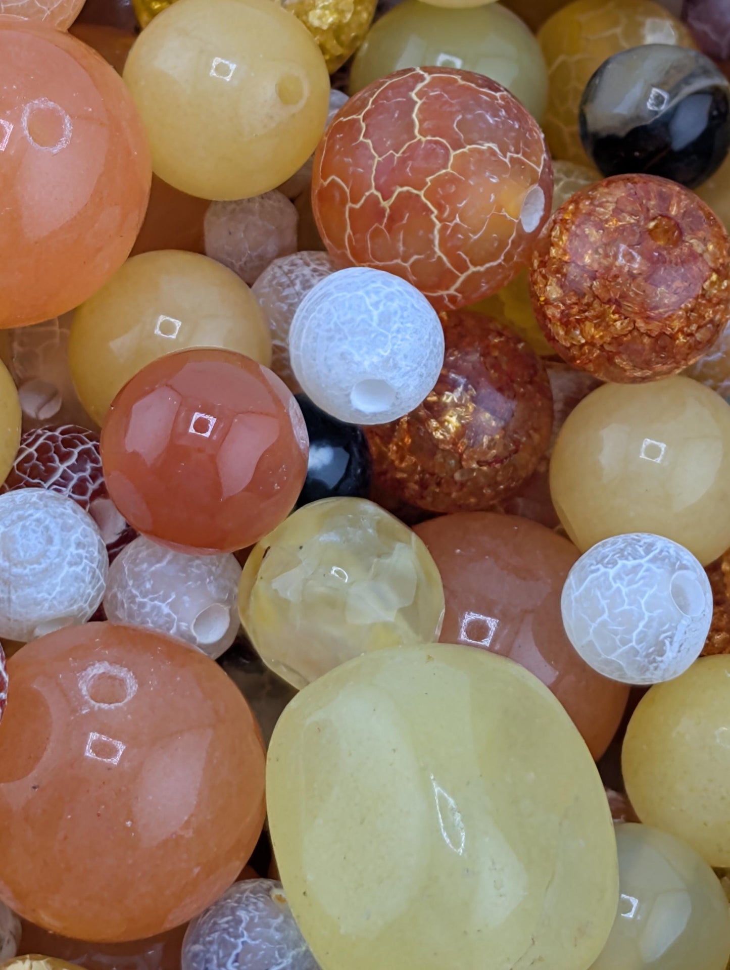 2 oz Agate Gemstone Bead Mix Orange & Yellow Jewelry Craft Supplies
