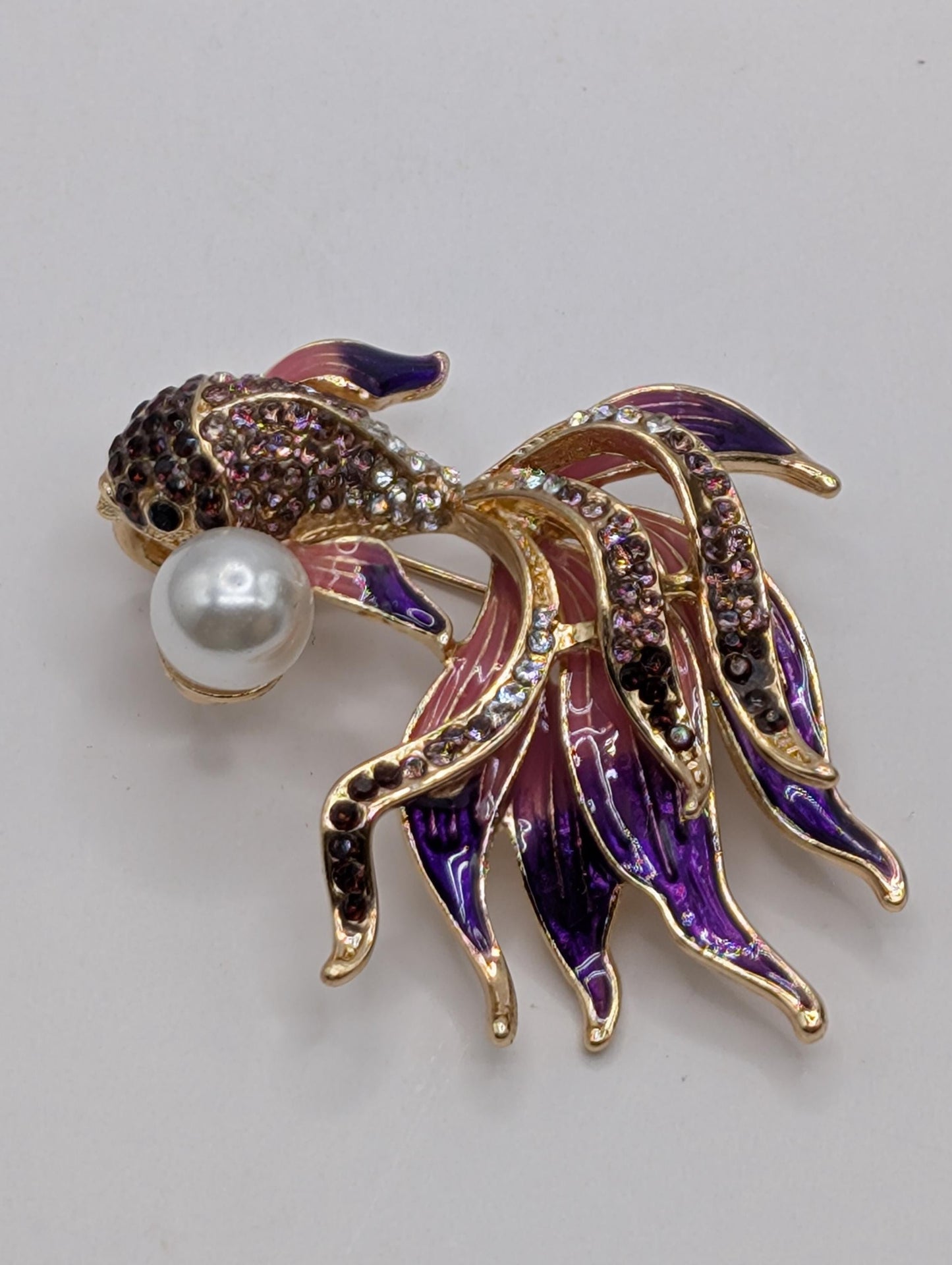 Golden Beta Fish Art Print - Pink Purple Decor Brooch