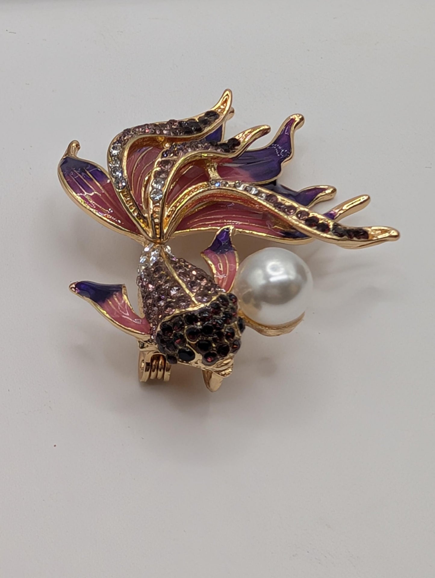 Golden Beta Fish Art Print - Pink Purple Decor Brooch