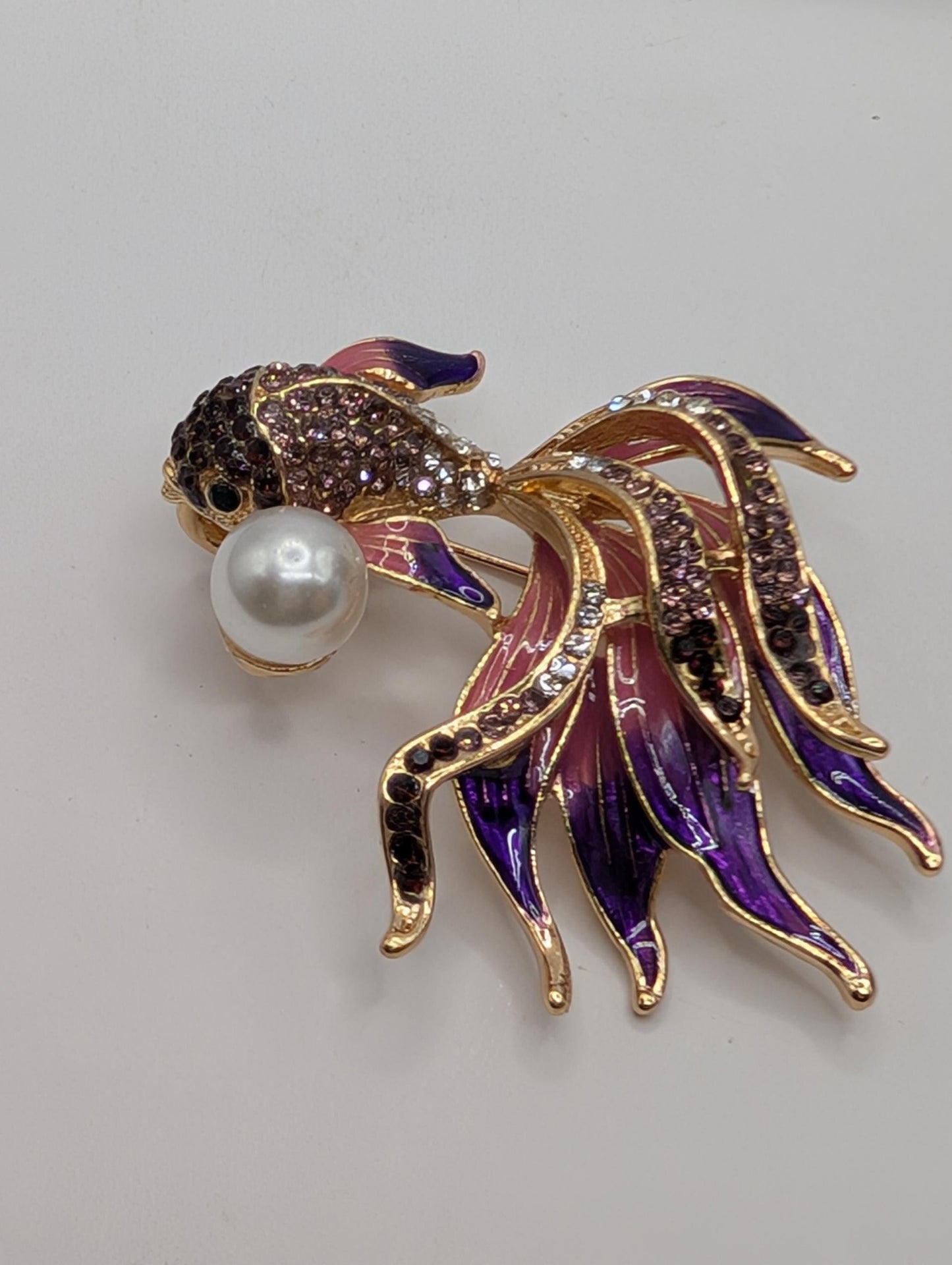 Golden Beta Fish Art Print - Pink Purple Decor Brooch
