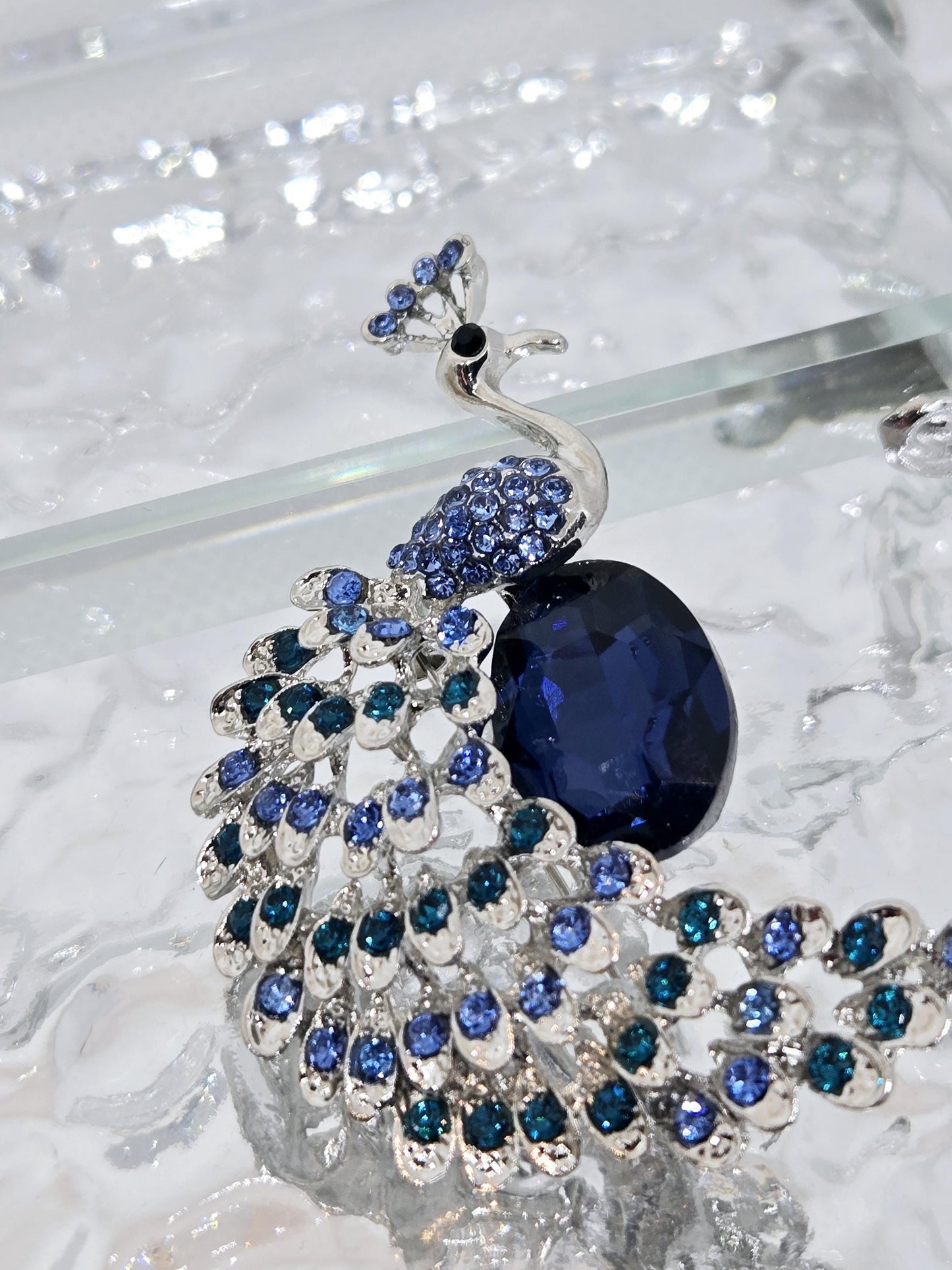 Silver Plated Blue Peacock : Colorful Festival Jewelry Brooch