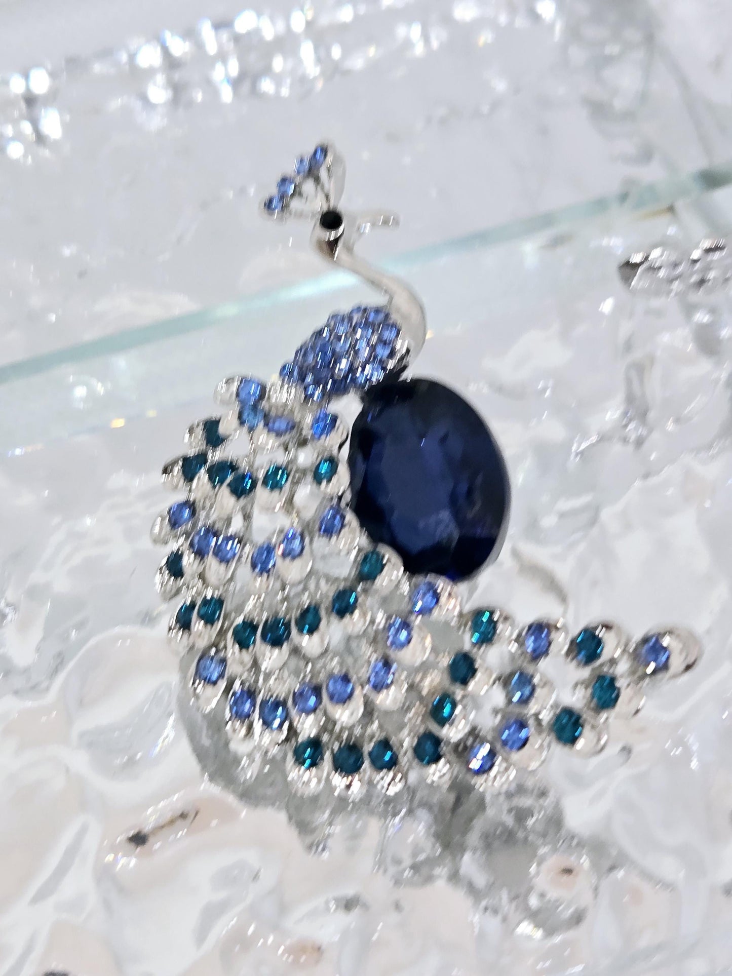 Silver Plated Blue Peacock : Colorful Festival Jewelry Brooch