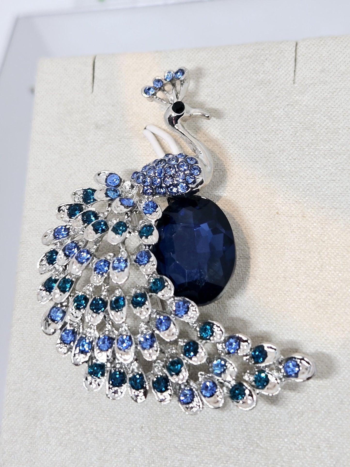 Silver Plated Blue Peacock : Colorful Festival Jewelry Brooch
