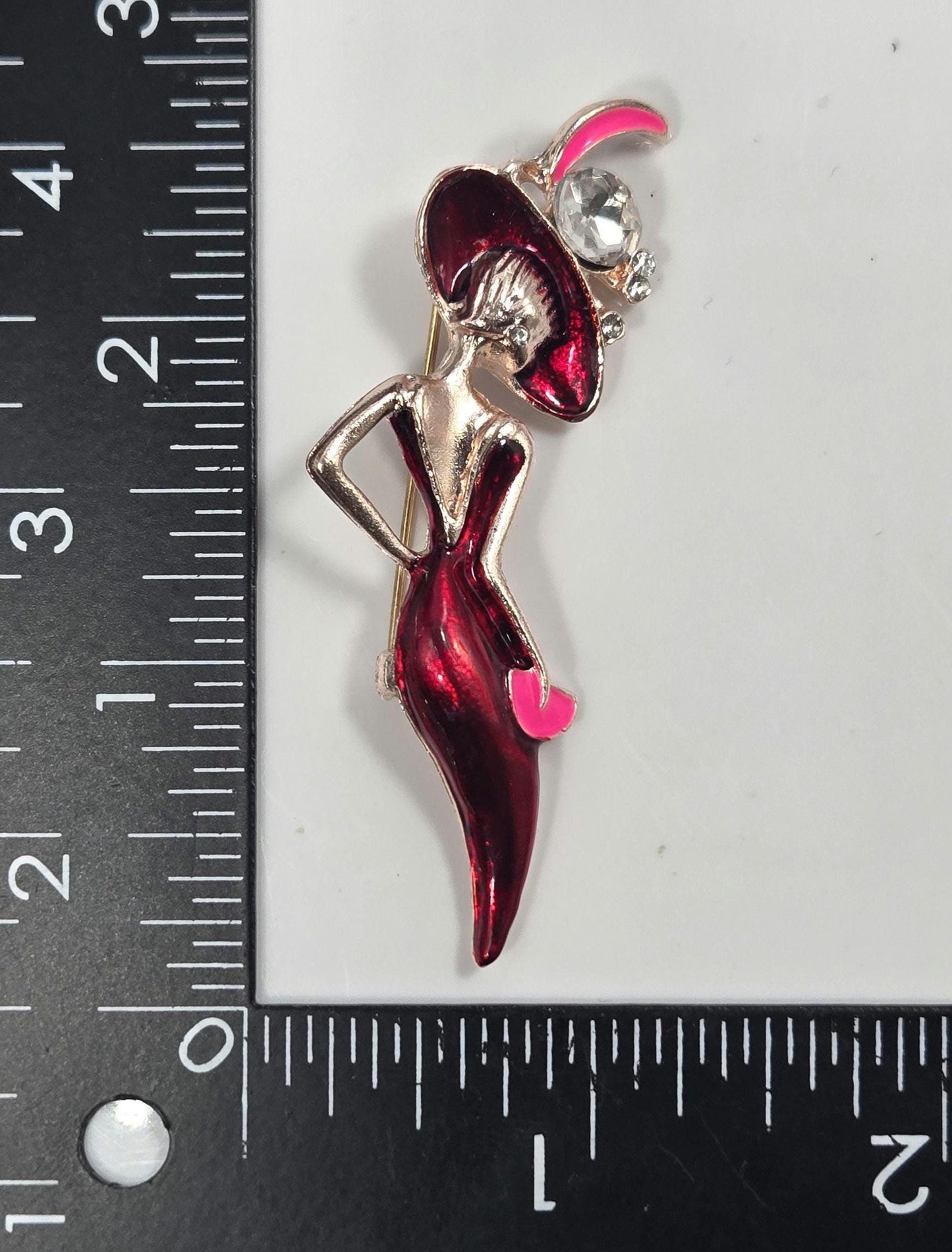 Rose Golden Plate Mysterious Lady In Red Brooch