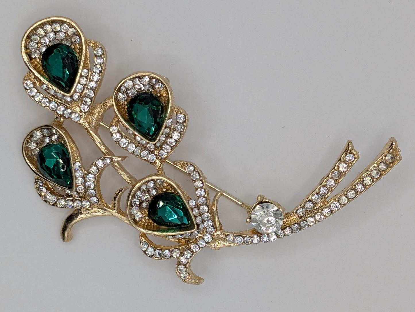 Golden Emerald Flower Brooch