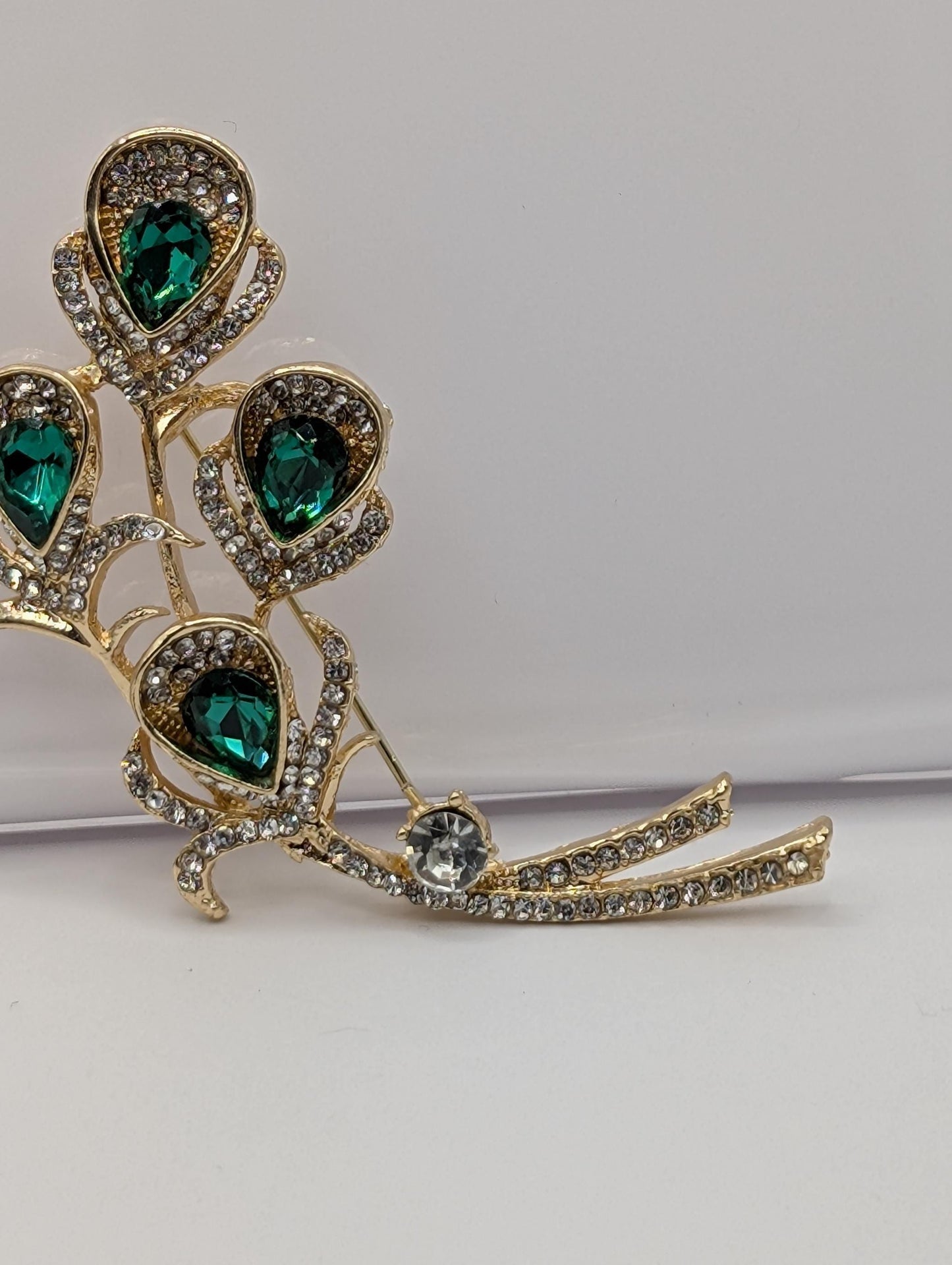 Golden Emerald Flower Brooch