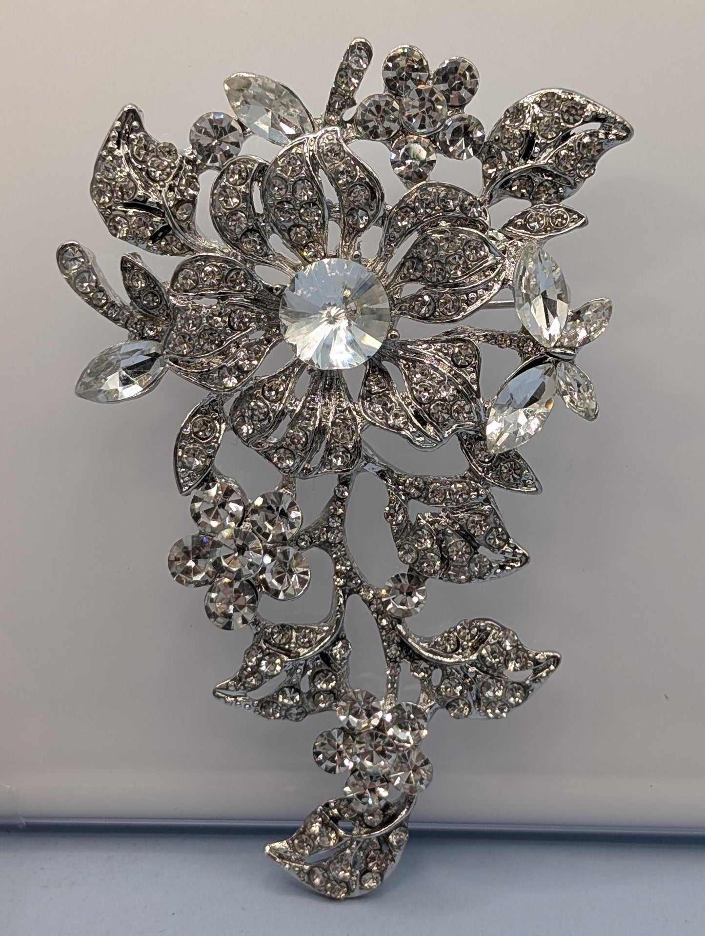 Silver Plated Flower CZ Brooch