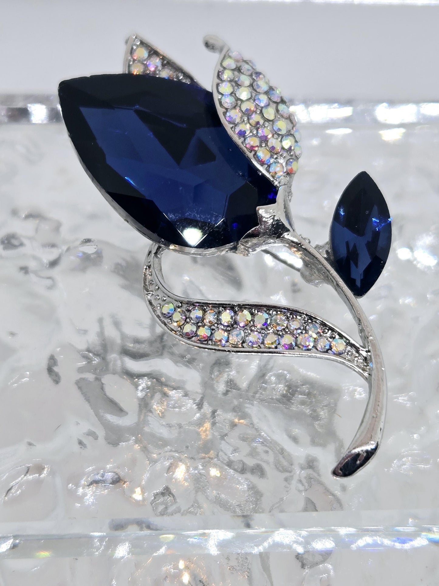 Silver Plated Sapphire Blue Tulip Brooch